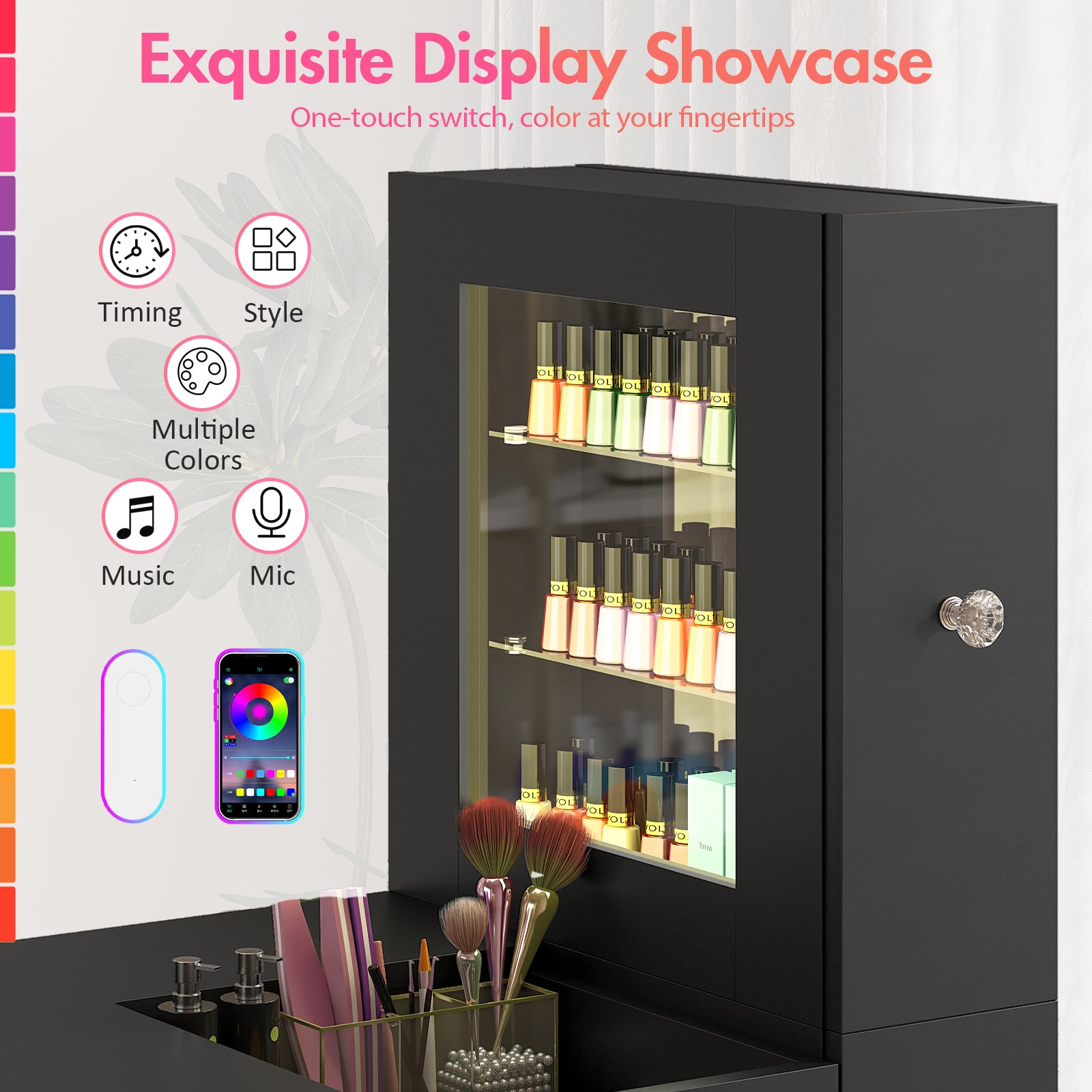 Advwin Manicure Table w/ LED Light Display Cabinet