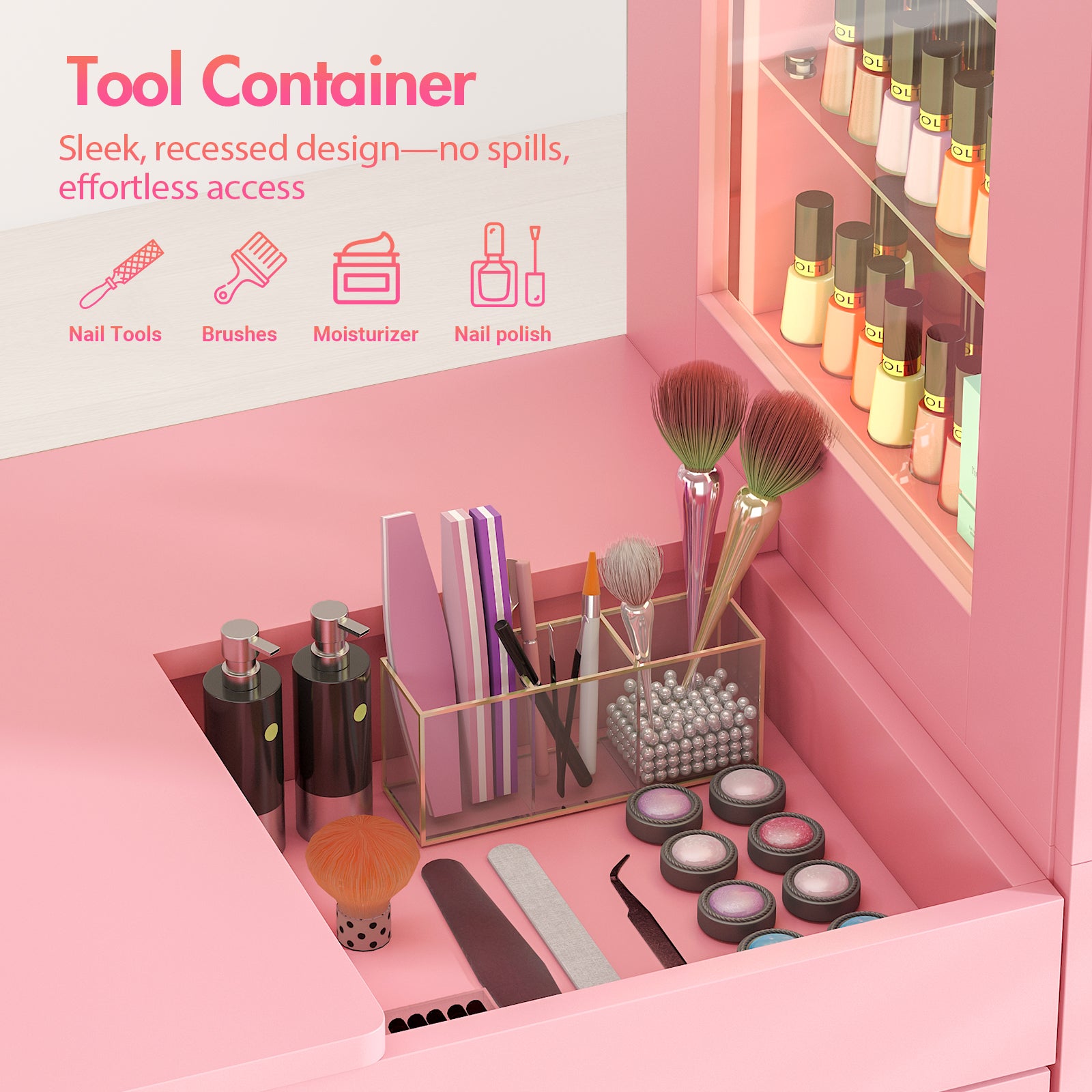 Advwin Manicure Table w/ LED Light Display Cabinet