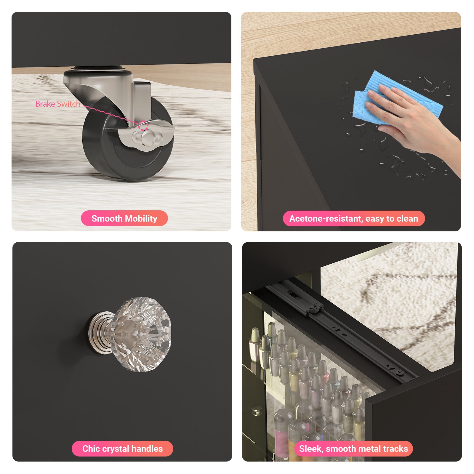 Advwin Manicure Table w/ LED Light Display Cabinet