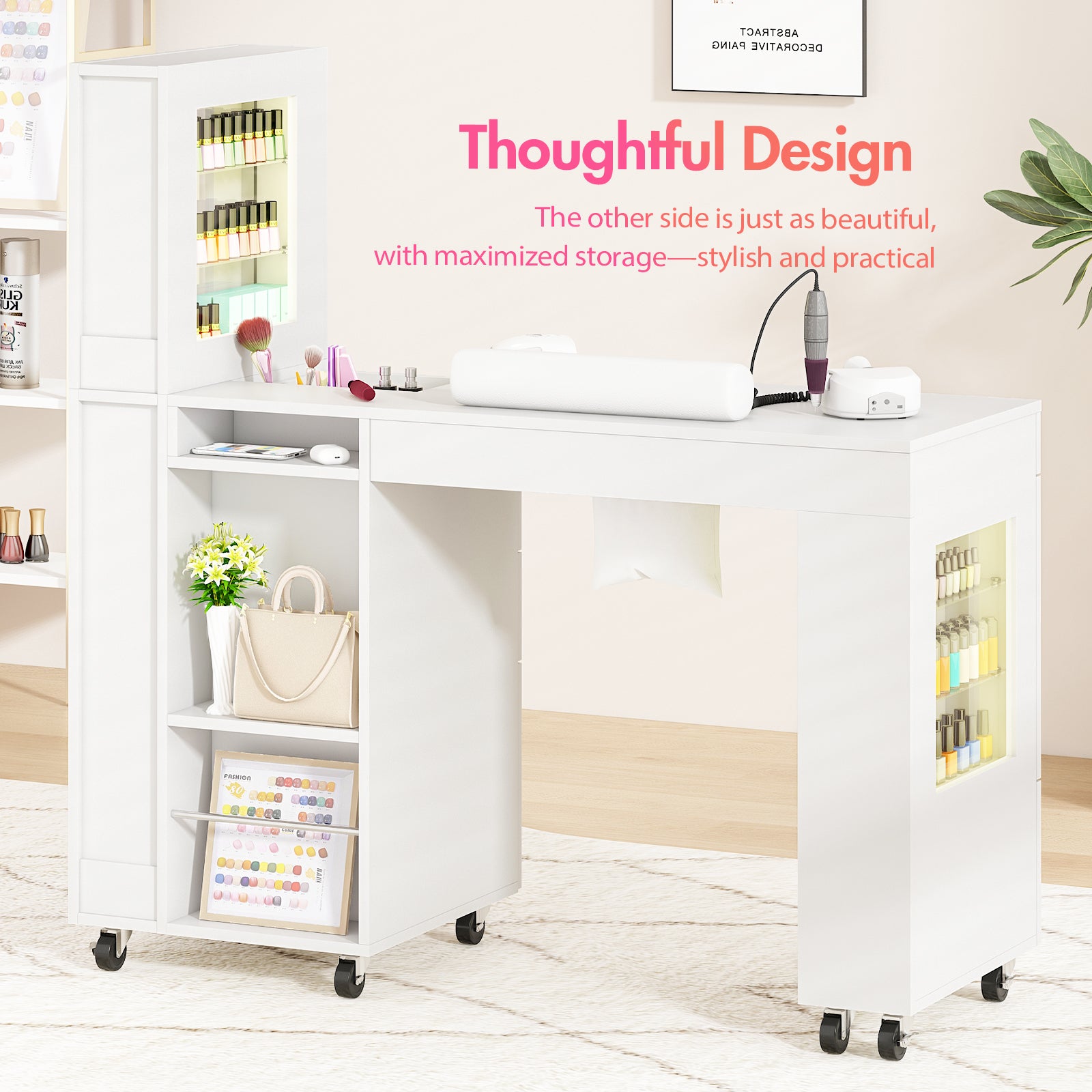 Advwin Manicure Table w/ LED Light Display Cabinet