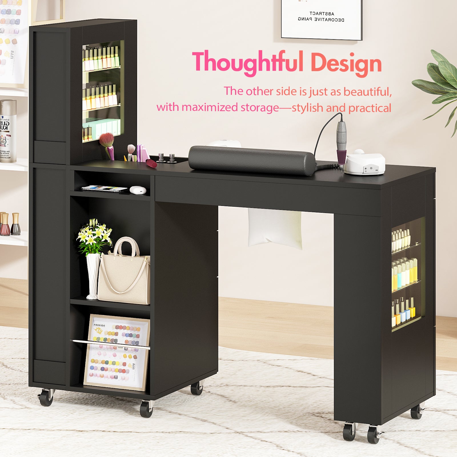Advwin Manicure Table w/ LED Light Display Cabinet