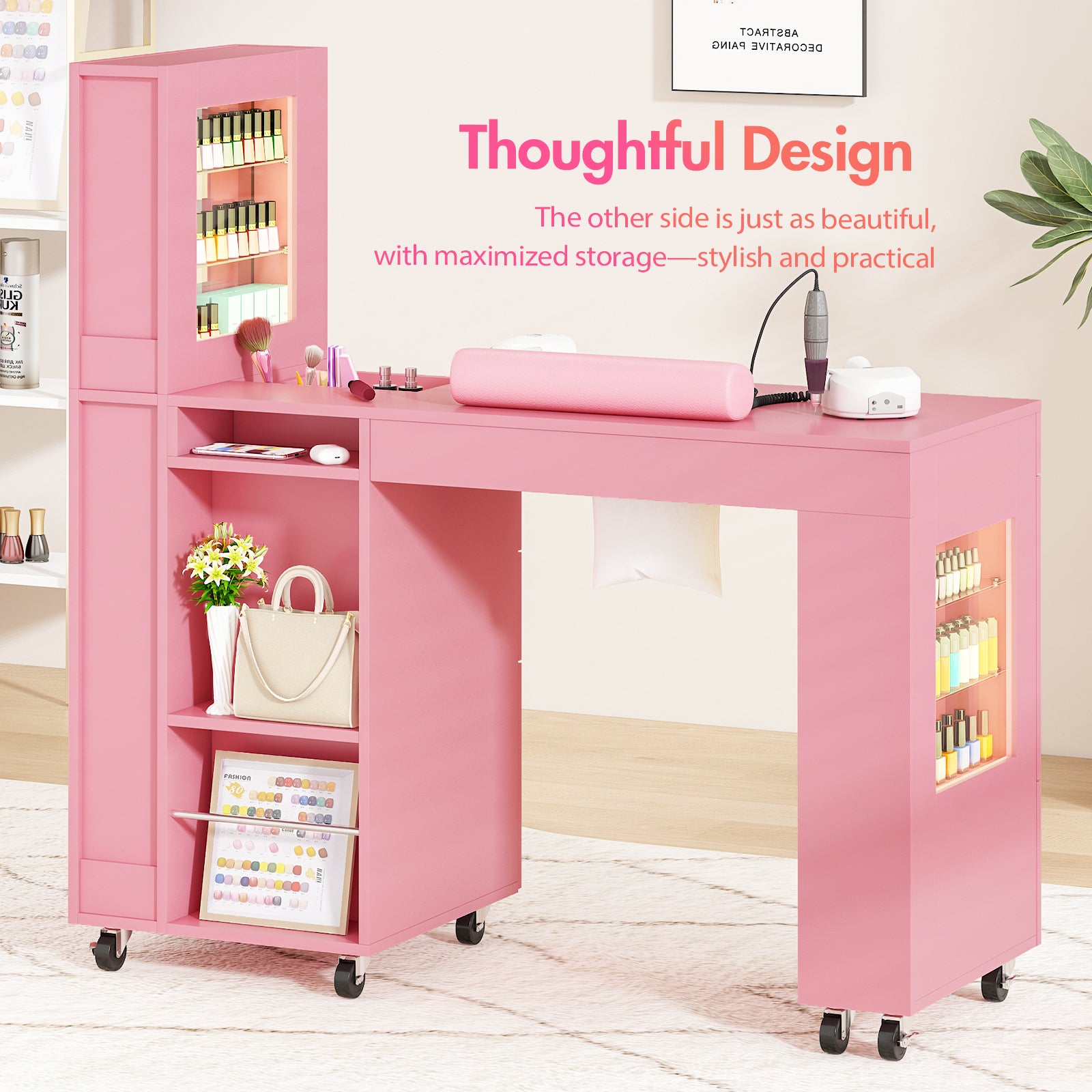 Advwin Manicure Table w/ LED Light Display Cabinet