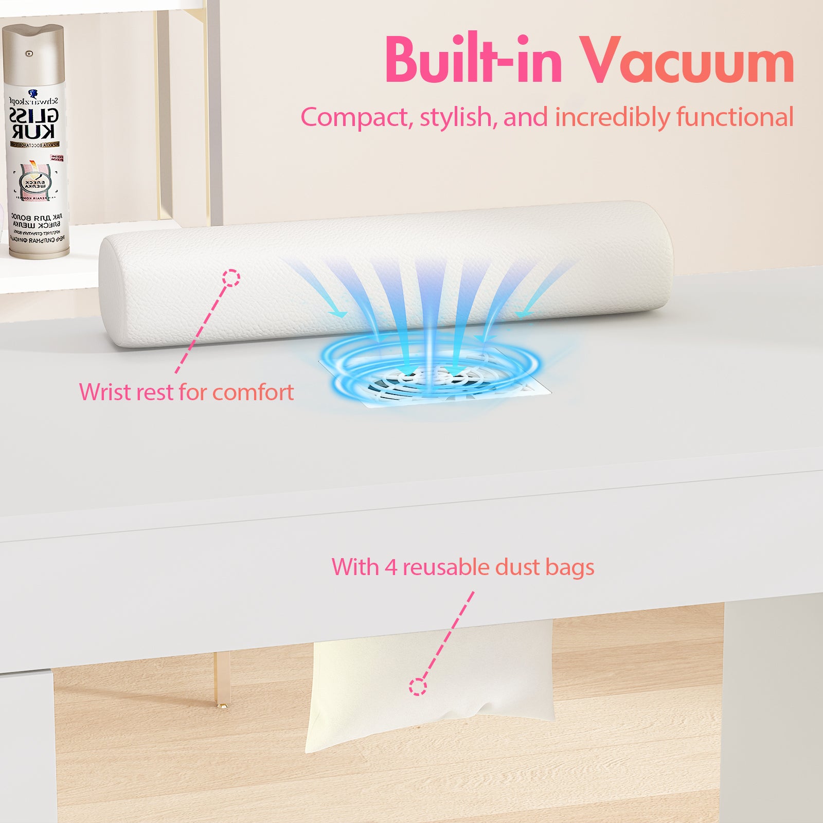 Advwin Manicure Table w/ LED Light Display Cabinet