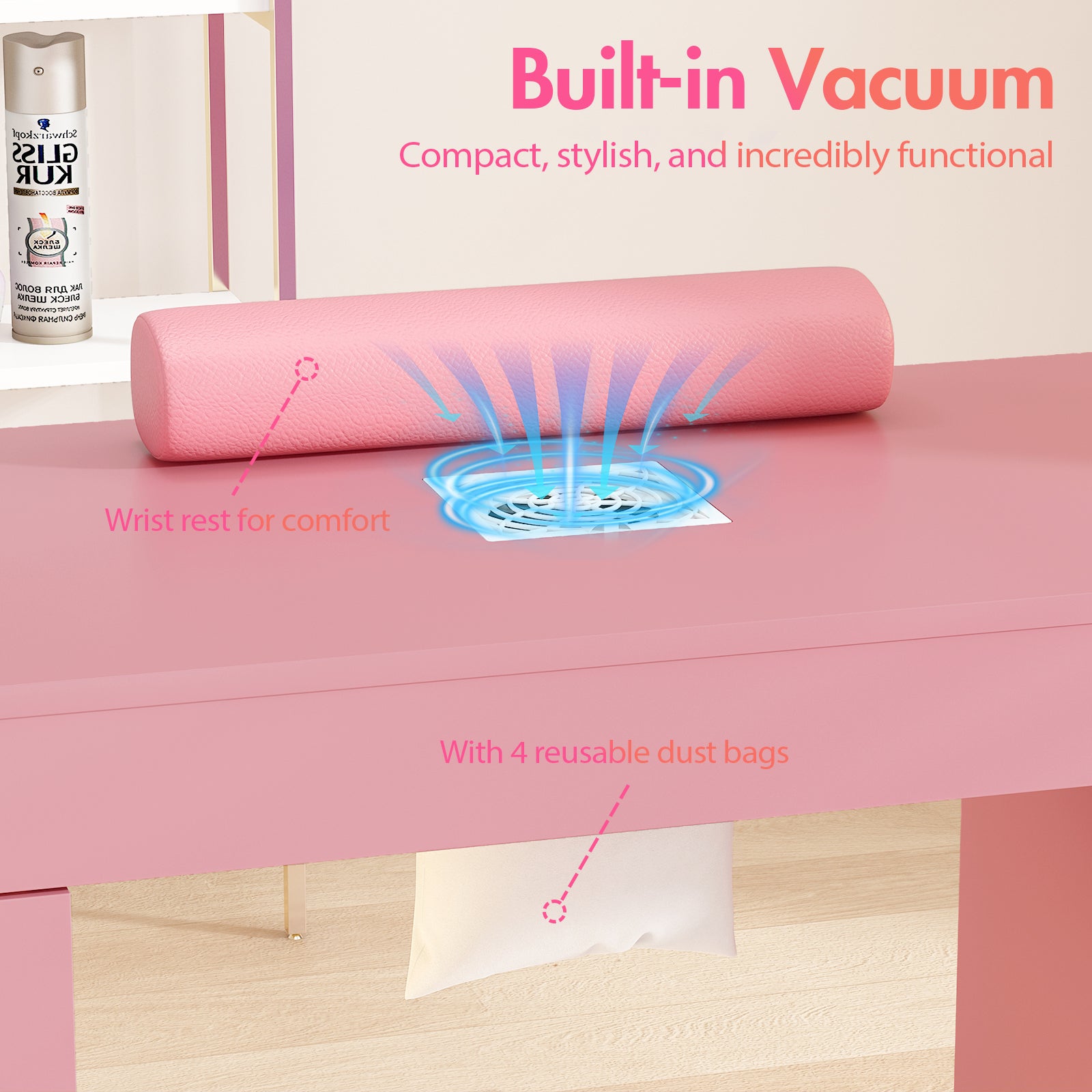 Advwin Manicure Table w/ LED Light Display Cabinet