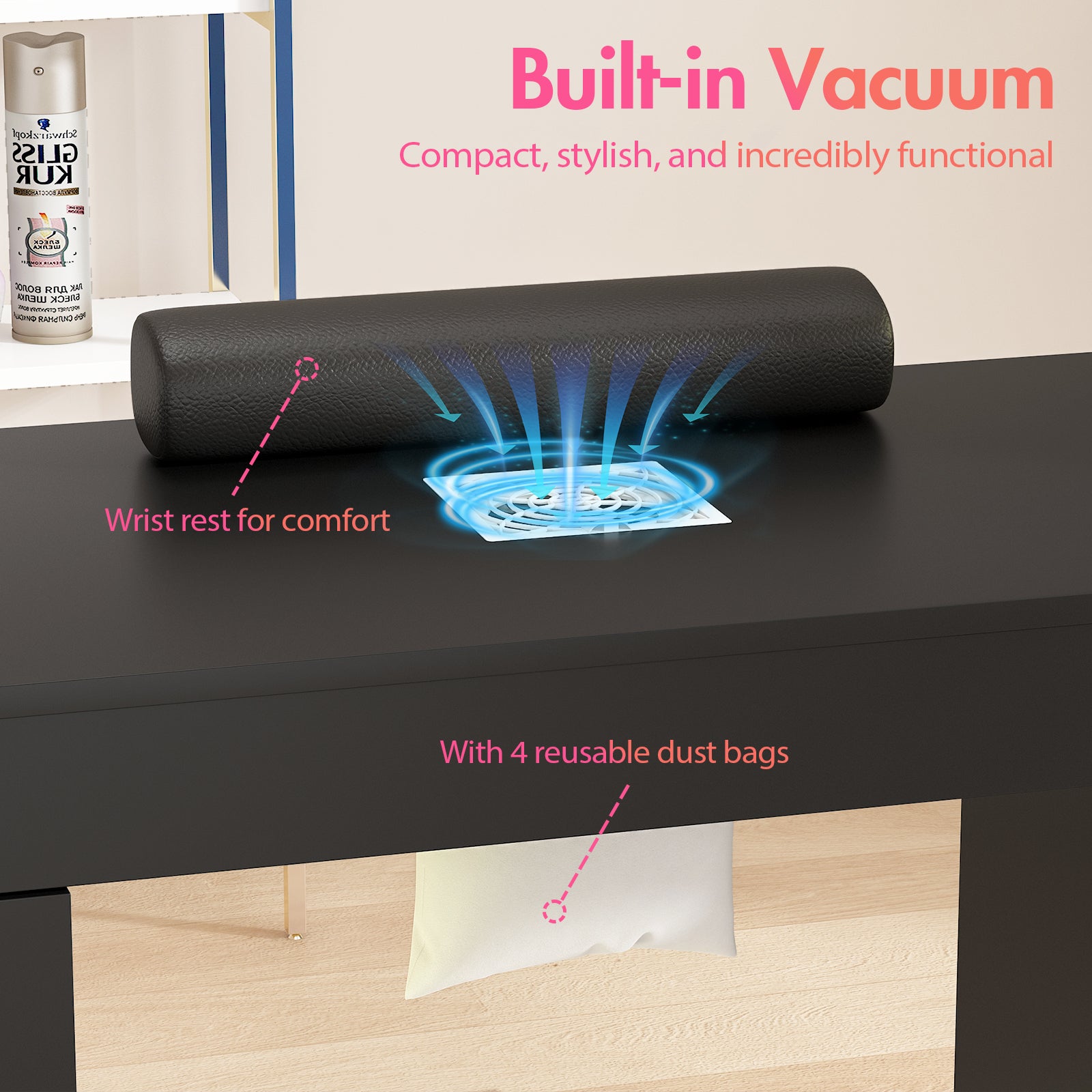 Advwin Manicure Table w/ LED Light Display Cabinet