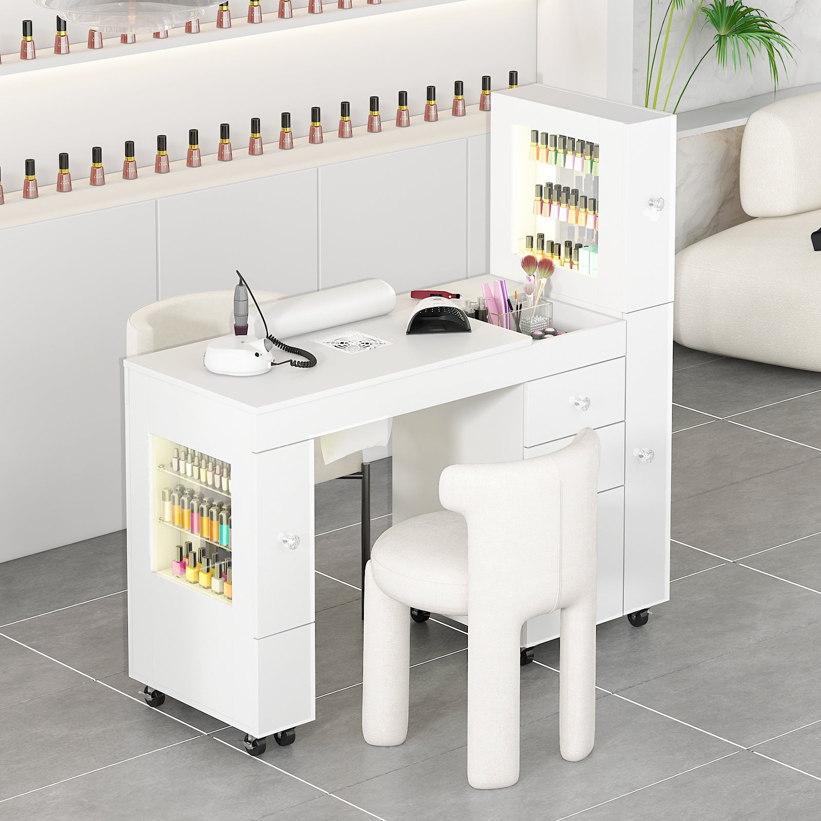 Advwin Manicure Table w/ LED Light Display Cabinet