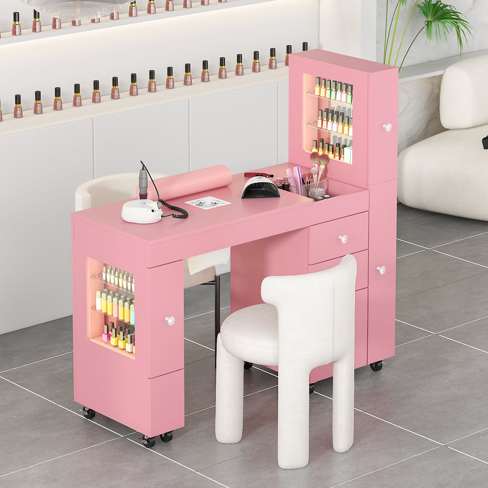 Advwin Manicure Table w/ LED Light Display Cabinet