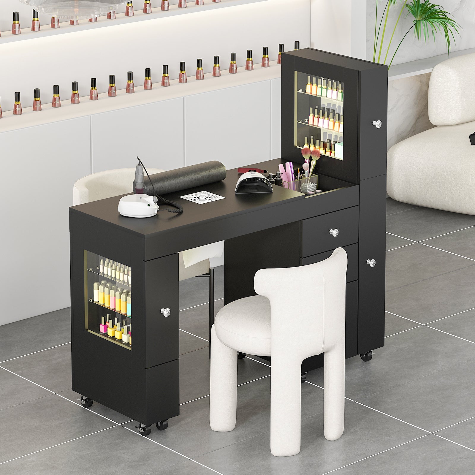 Advwin Manicure Table w/ LED Light Display Cabinet