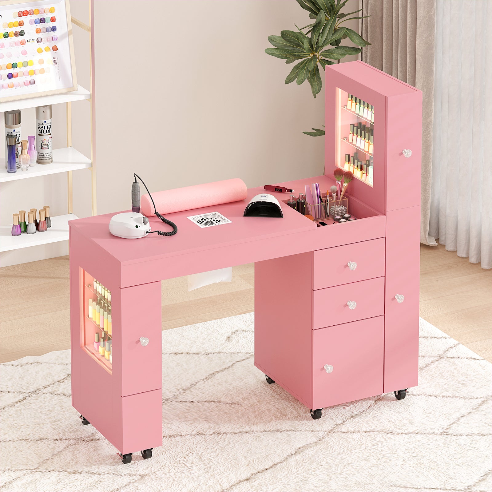 Advwin Manicure Table w/ LED Light Display Cabinet