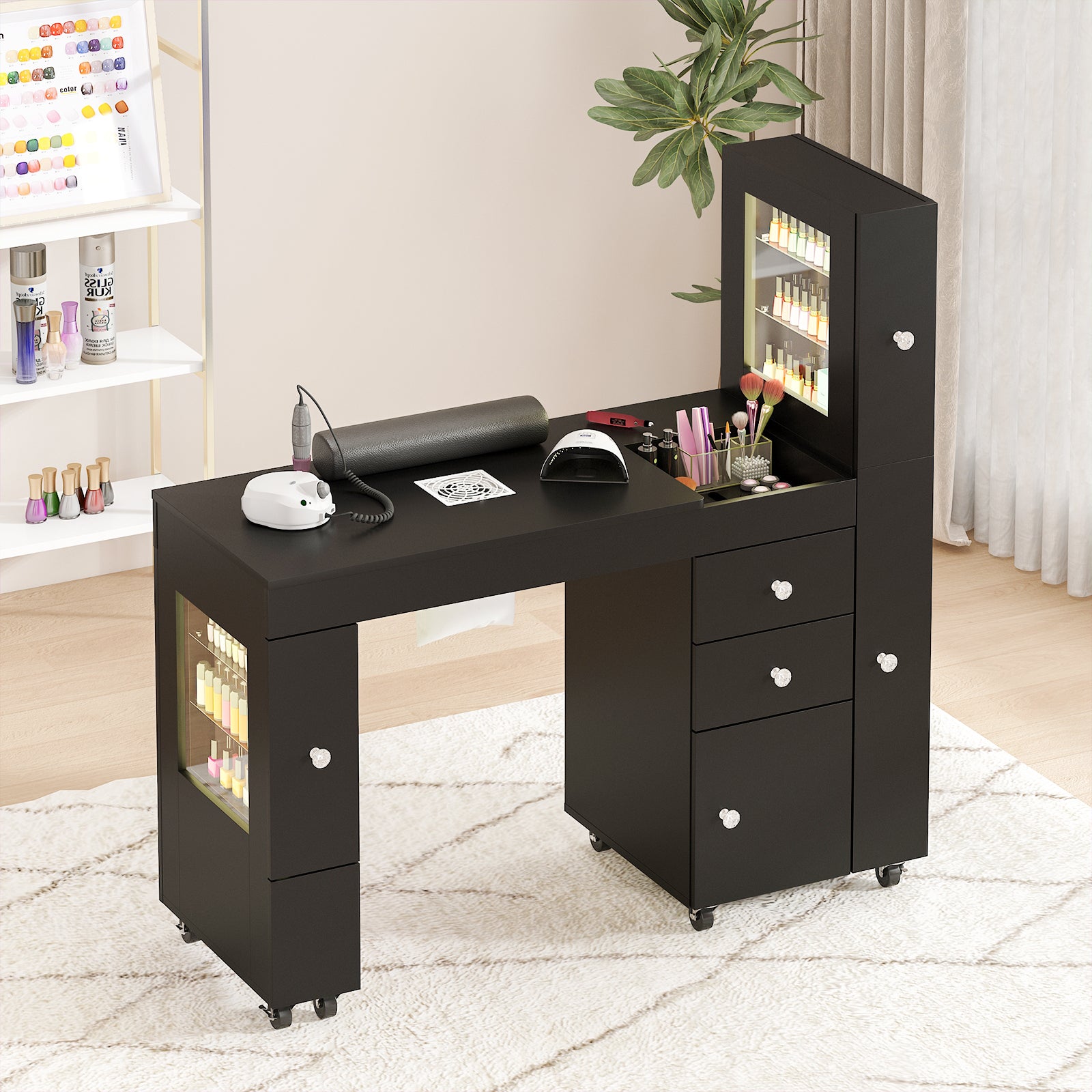 Advwin Manicure Table w/ LED Light Display Cabinet