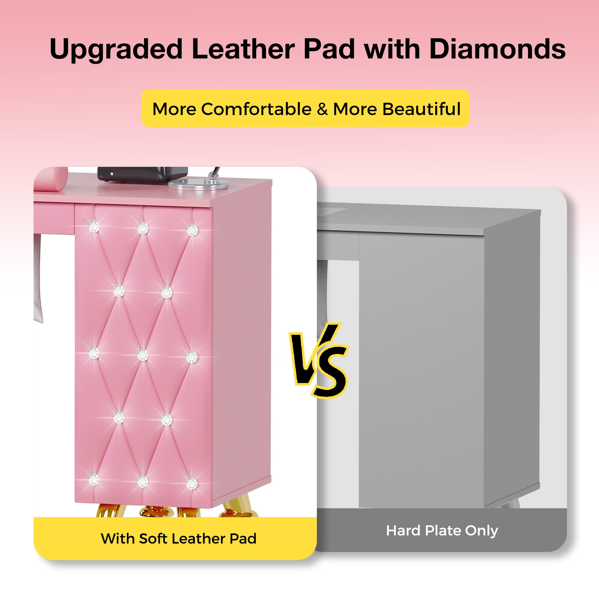 Advwin Manicure Table w/Dust Collector & Wrist Rest Pink
