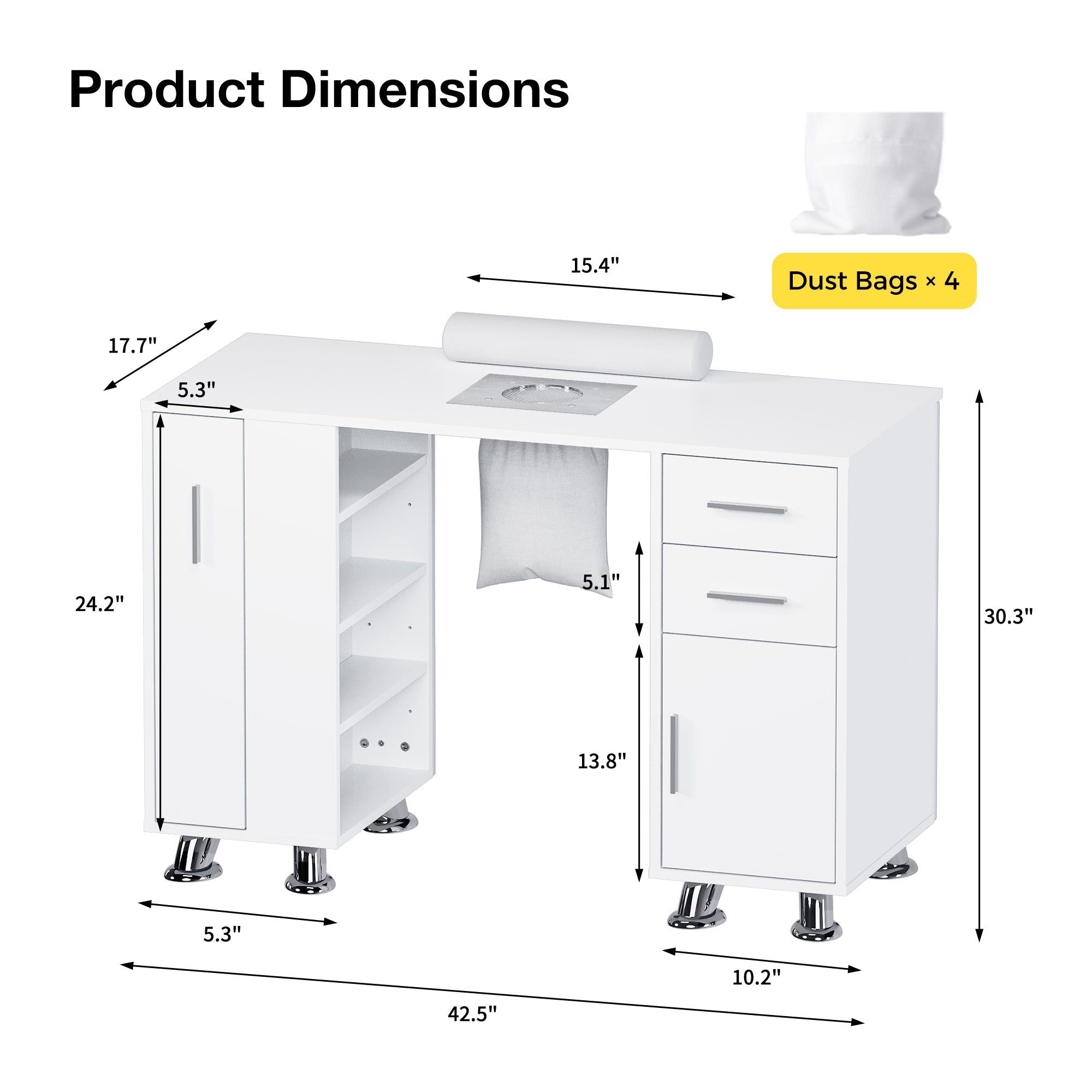 Advwin Manicure Table w/Dust Collector & Wrist Rest
