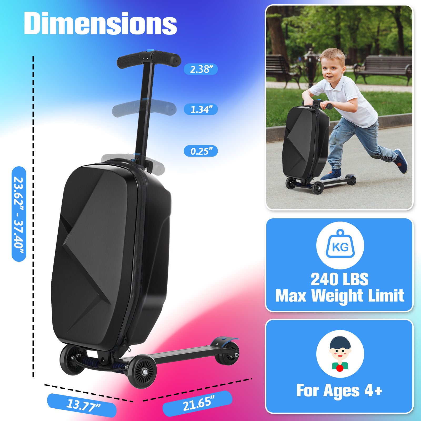240 Max weight limit for Advwin suitcase scooter