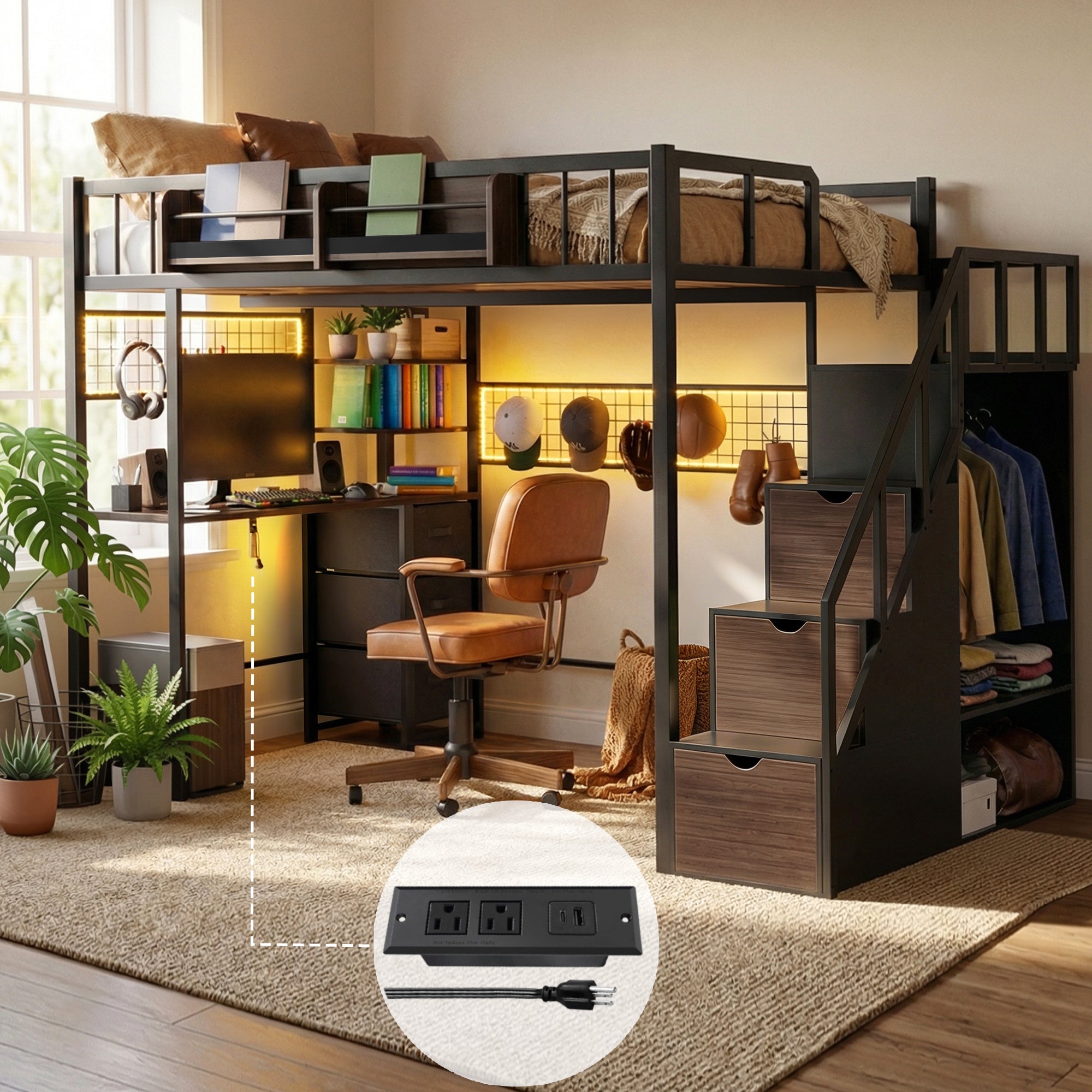 Advwin Loft Bed with Desk and Stairs (Low Stock)