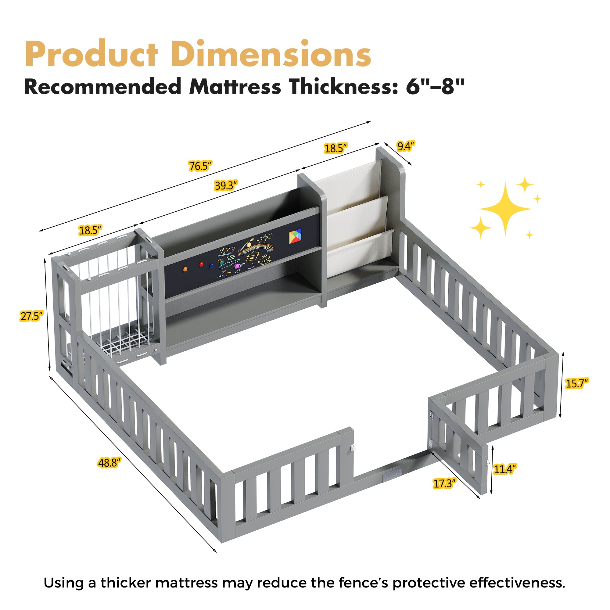 Advwin Toddler Floor Bed with Door & Safety Rails