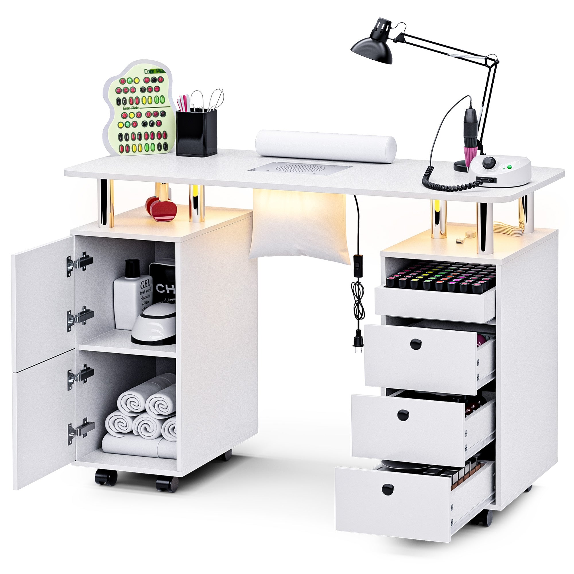 Advwin Nail Table w/ Dust Collector & Lockable Wheels