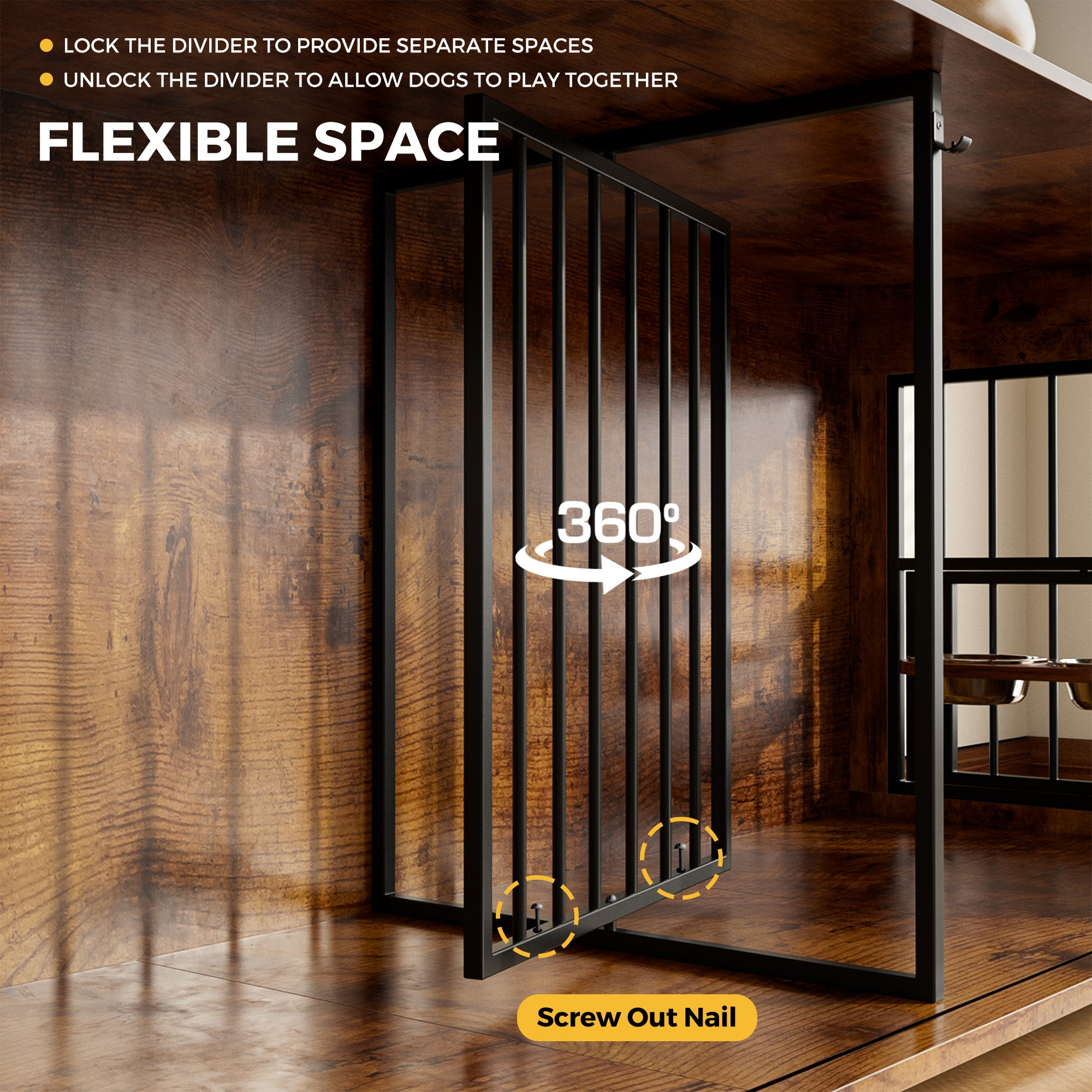 Advwin 63" Double Dog Crate w/Drawers Sliding Doors