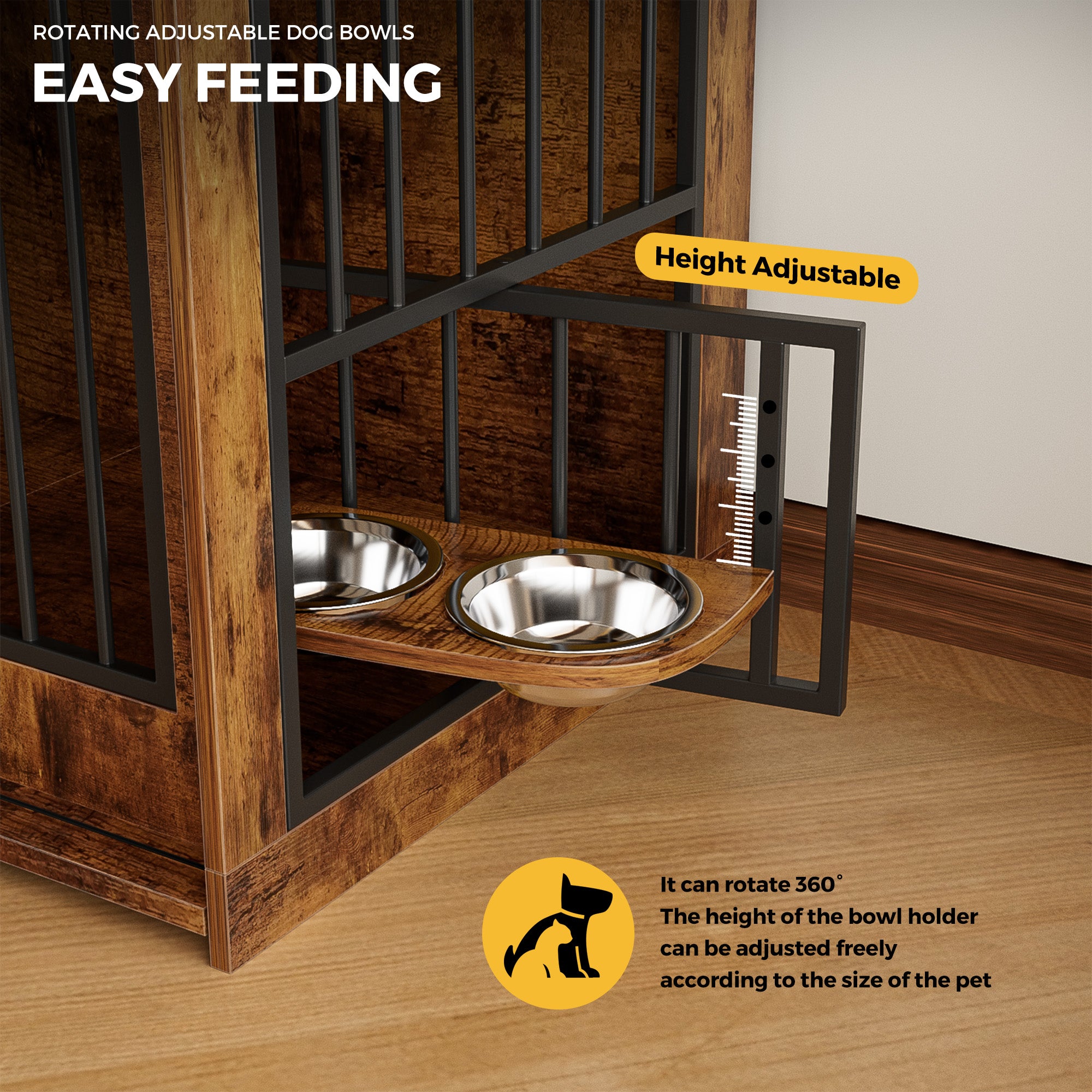 Advwin 63" Double Dog Crate w/Drawers Sliding Doors