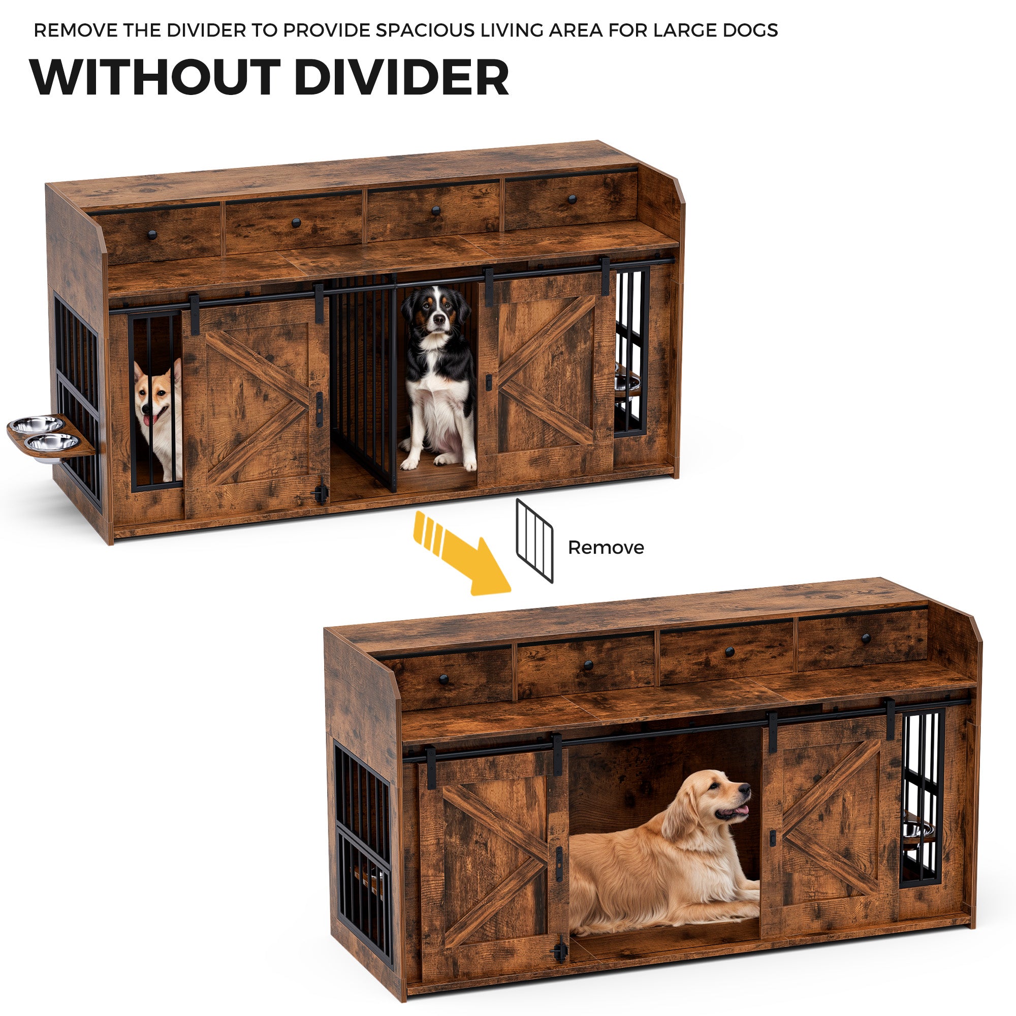 Advwin 63" Double Dog Crate w/Drawers Sliding Doors