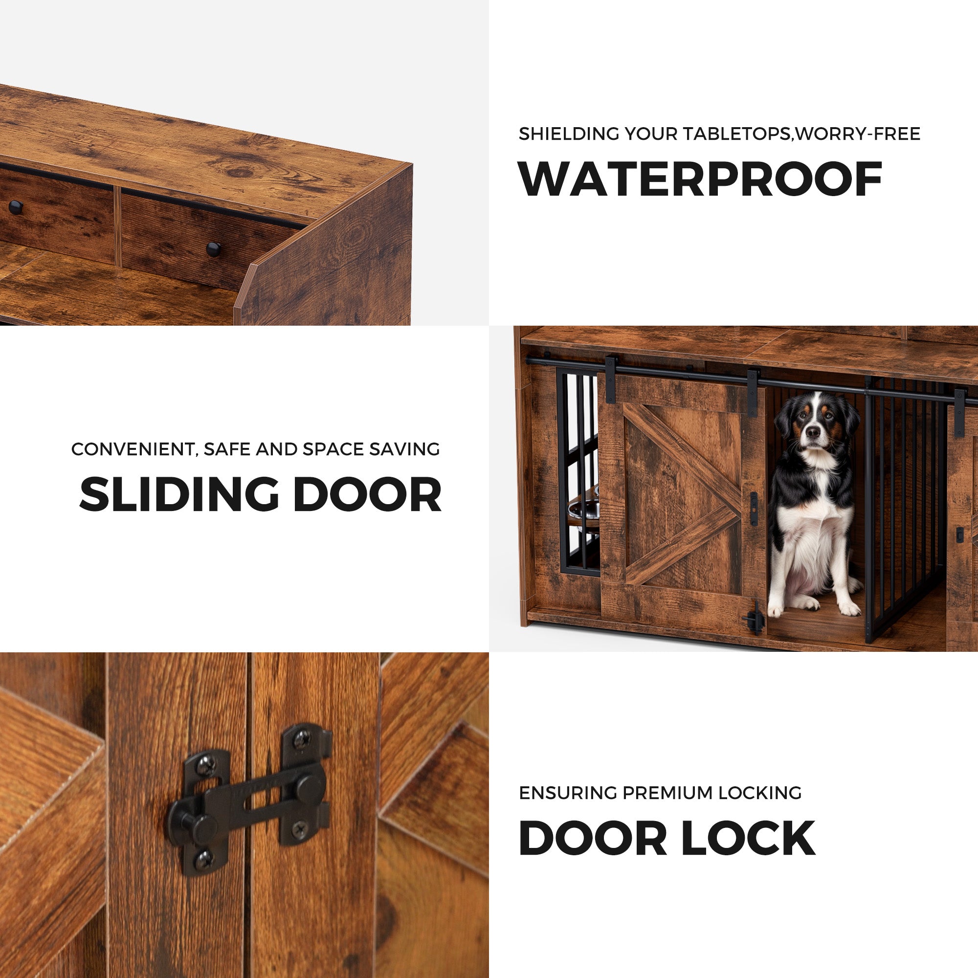 Advwin 63" Double Dog Crate w/Drawers Sliding Doors