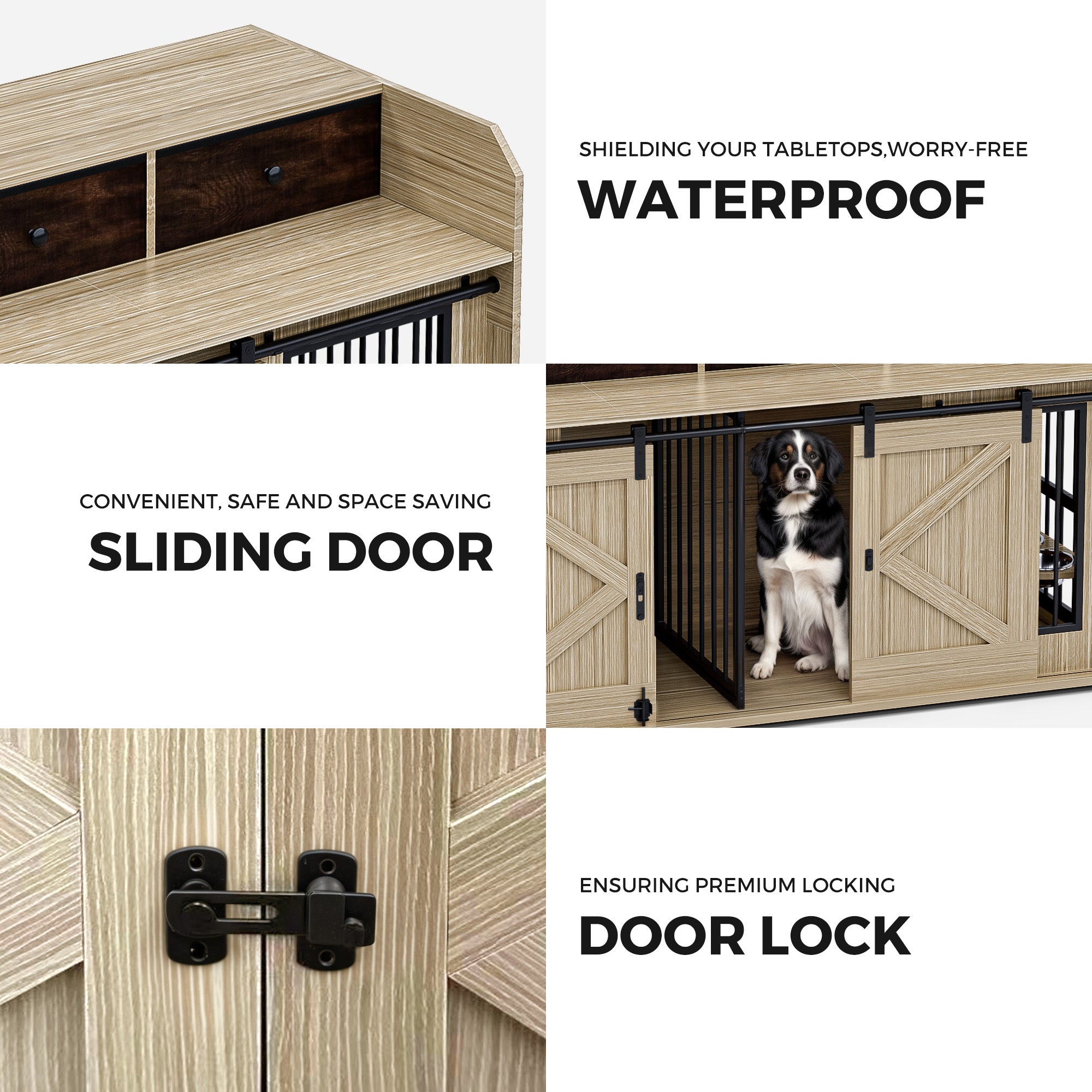 Advwin 63" Double Dog Crate w/Drawers Sliding Doors