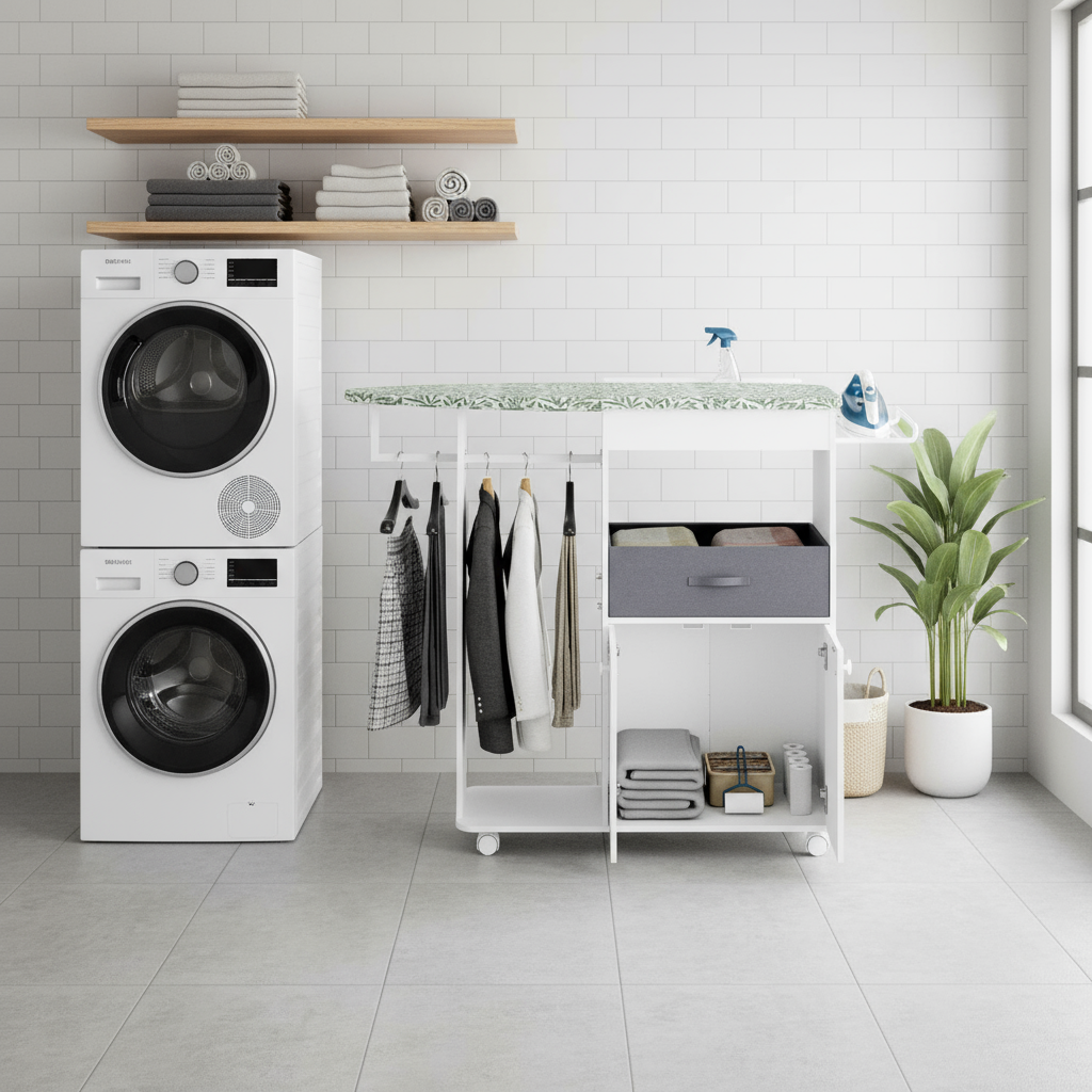 Advwin Rolling Ironing Board with Storage Cabinet