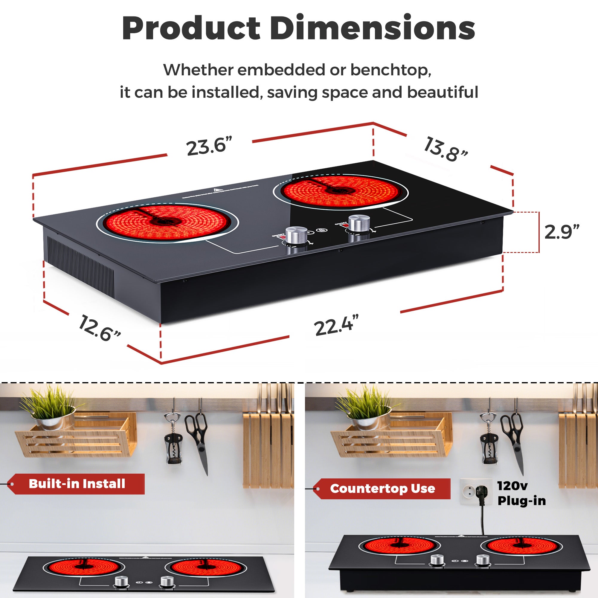 Advwin 1800W Electric Cooktop Knob Control