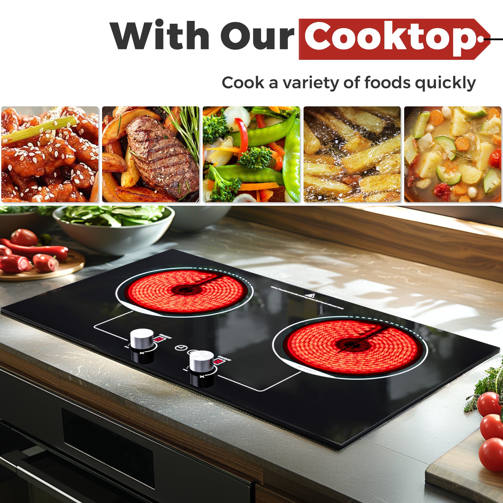Advwin 1800W Electric Cooktop Knob Control