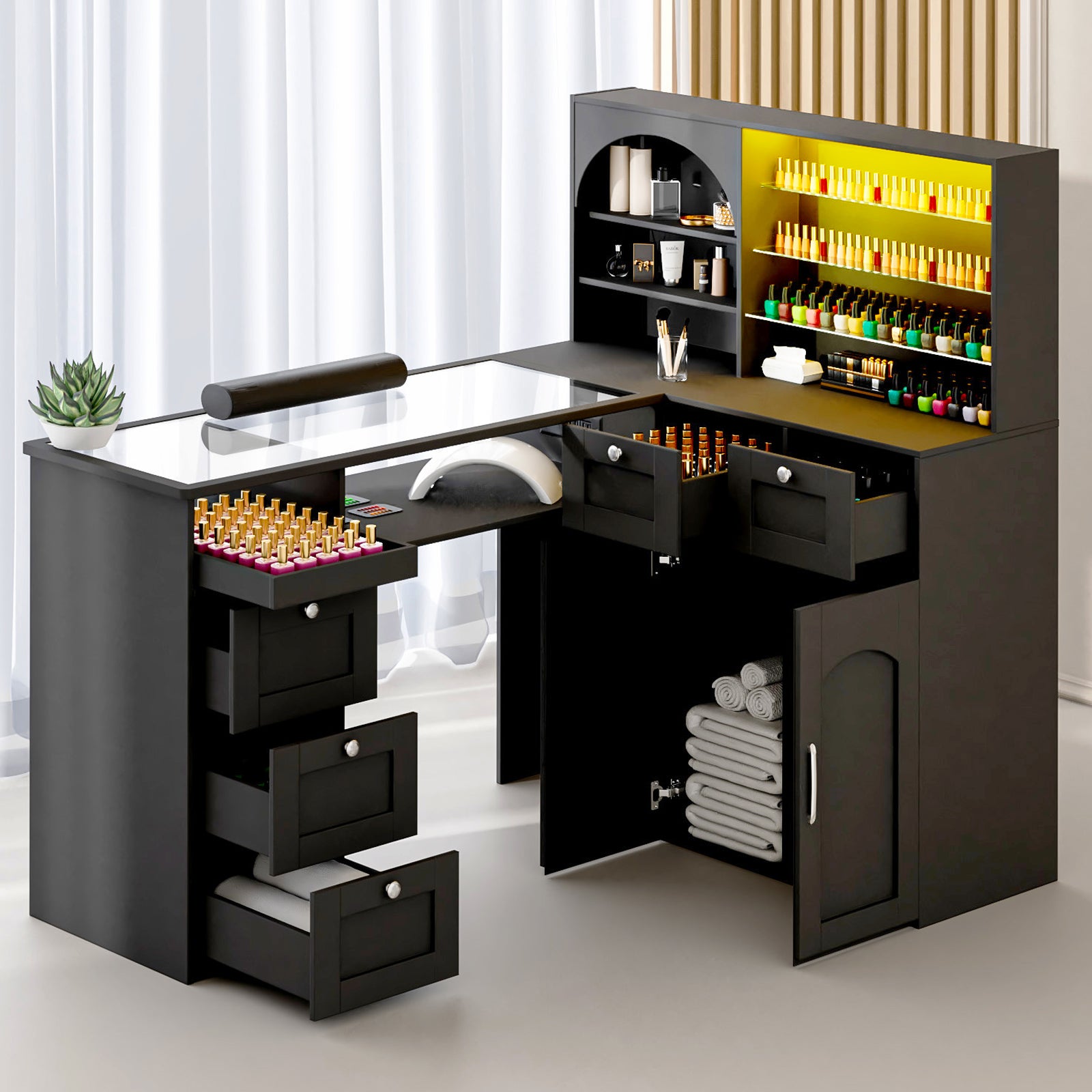 Advwin Nail Table w/LED Display Shelf Glass Table Top (Pre-Order)