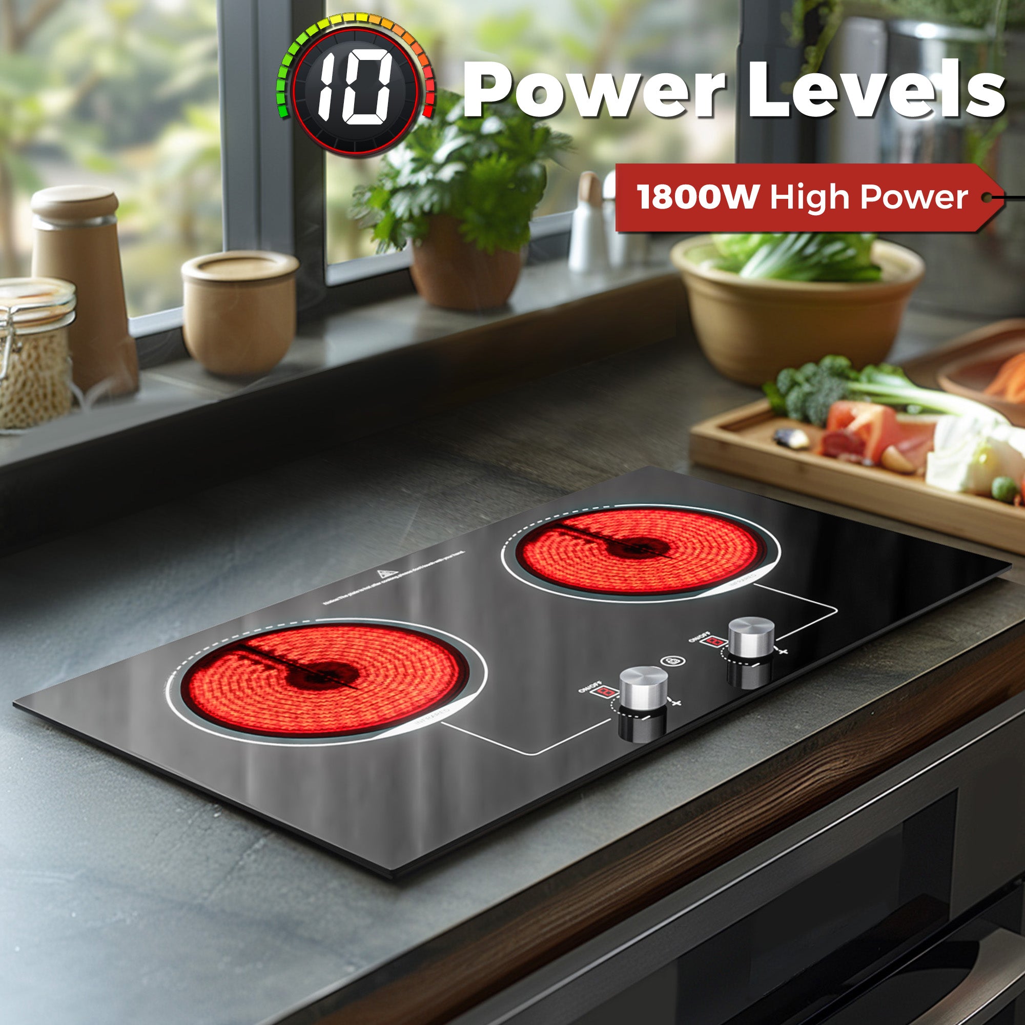 Advwin 1800W Electric Cooktop Knob Control