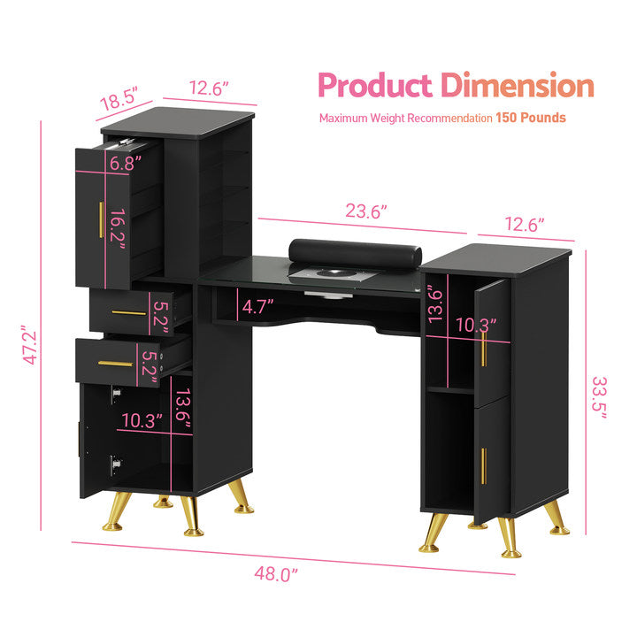 Advwin Glass Table Top Nail Desk w/ Dust Collector
