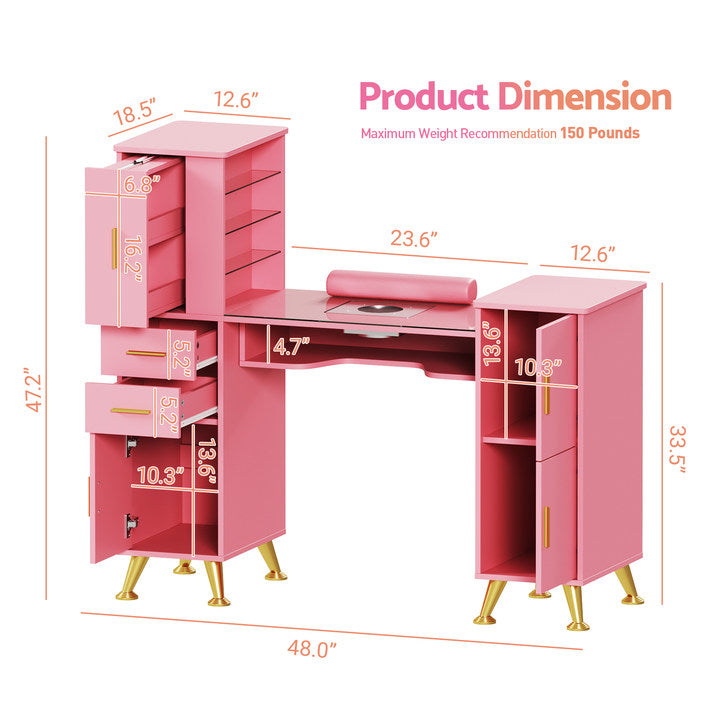 Advwin Glass Table Top Nail Desk w/ Dust Collector