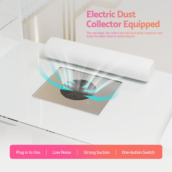 Advwin Glass Table Top Nail Desk w/ Dust Collector