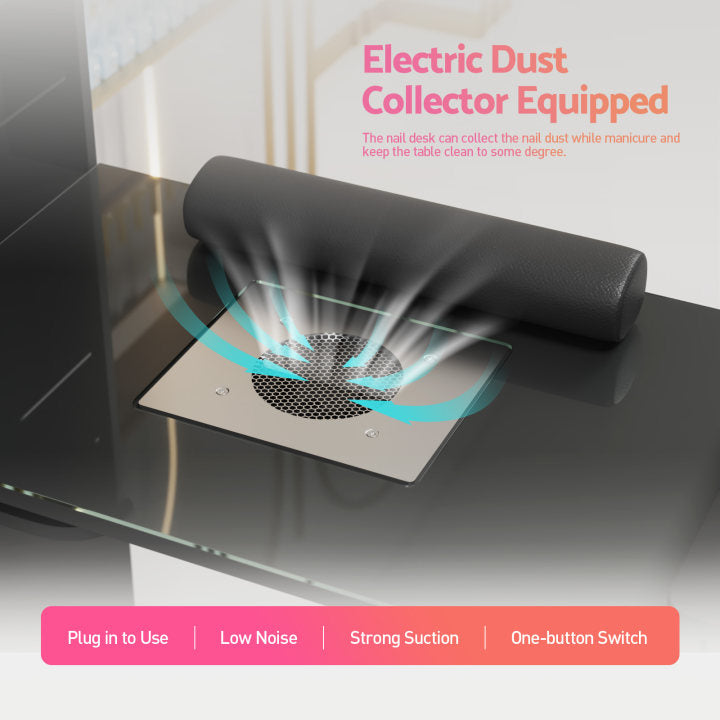 Advwin Glass Table Top Nail Desk w/ Dust Collector