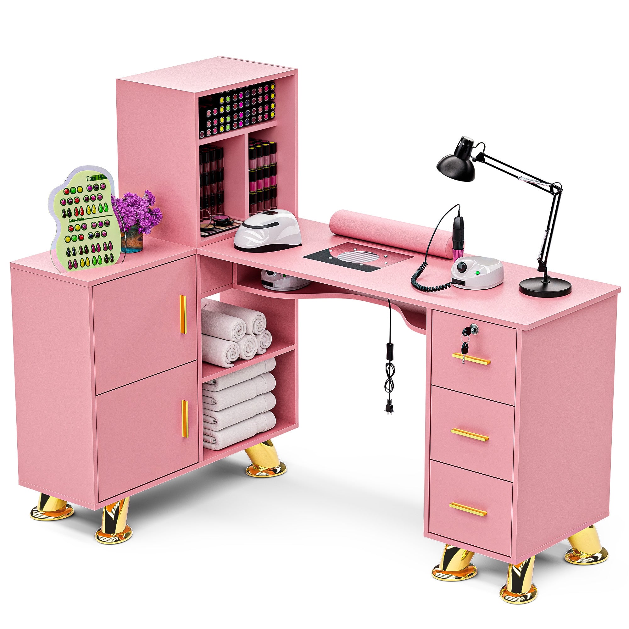 Advwin L-Shaped Manicure Table with Drawers Shelves