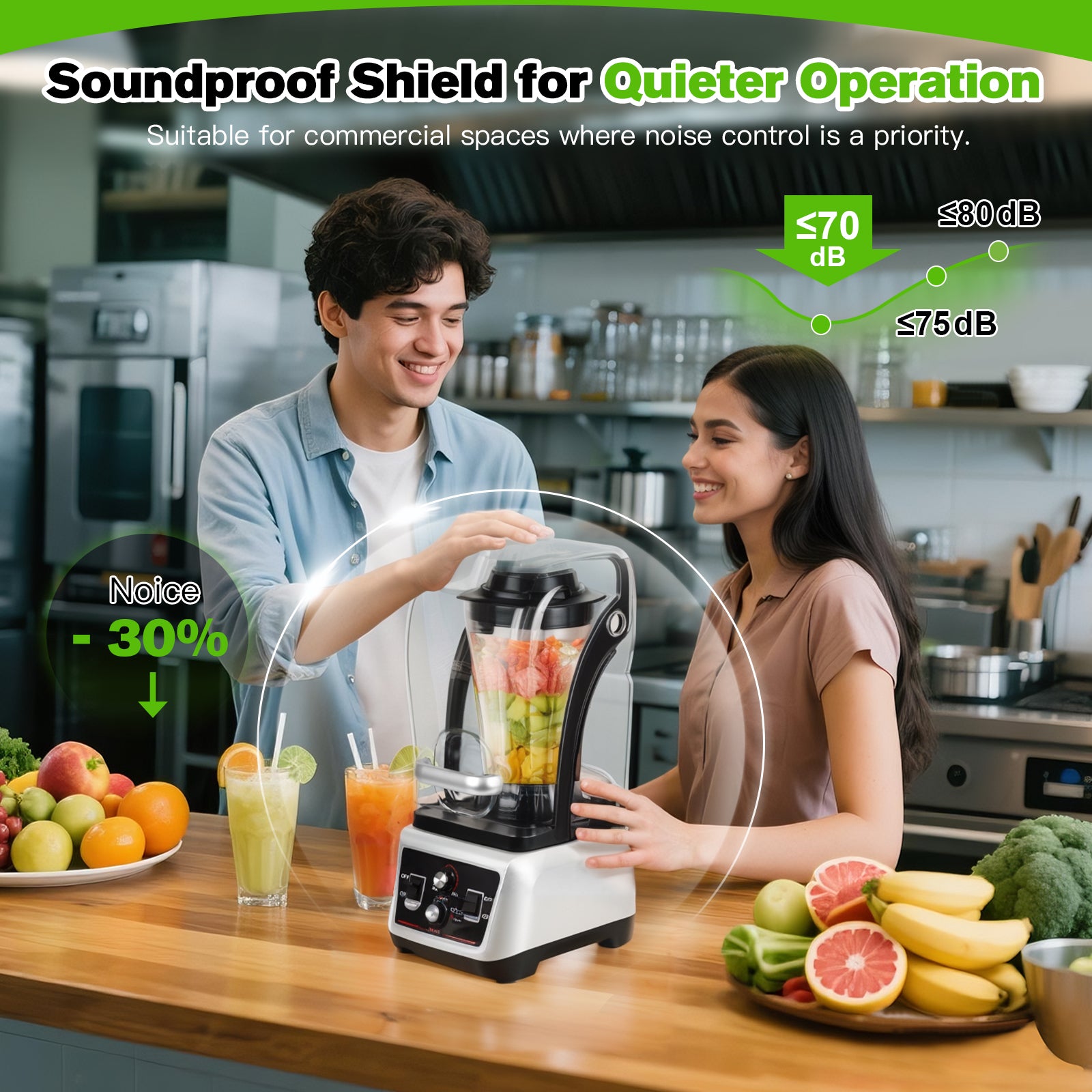Advwin Commercial Blender with Soundproof Shield