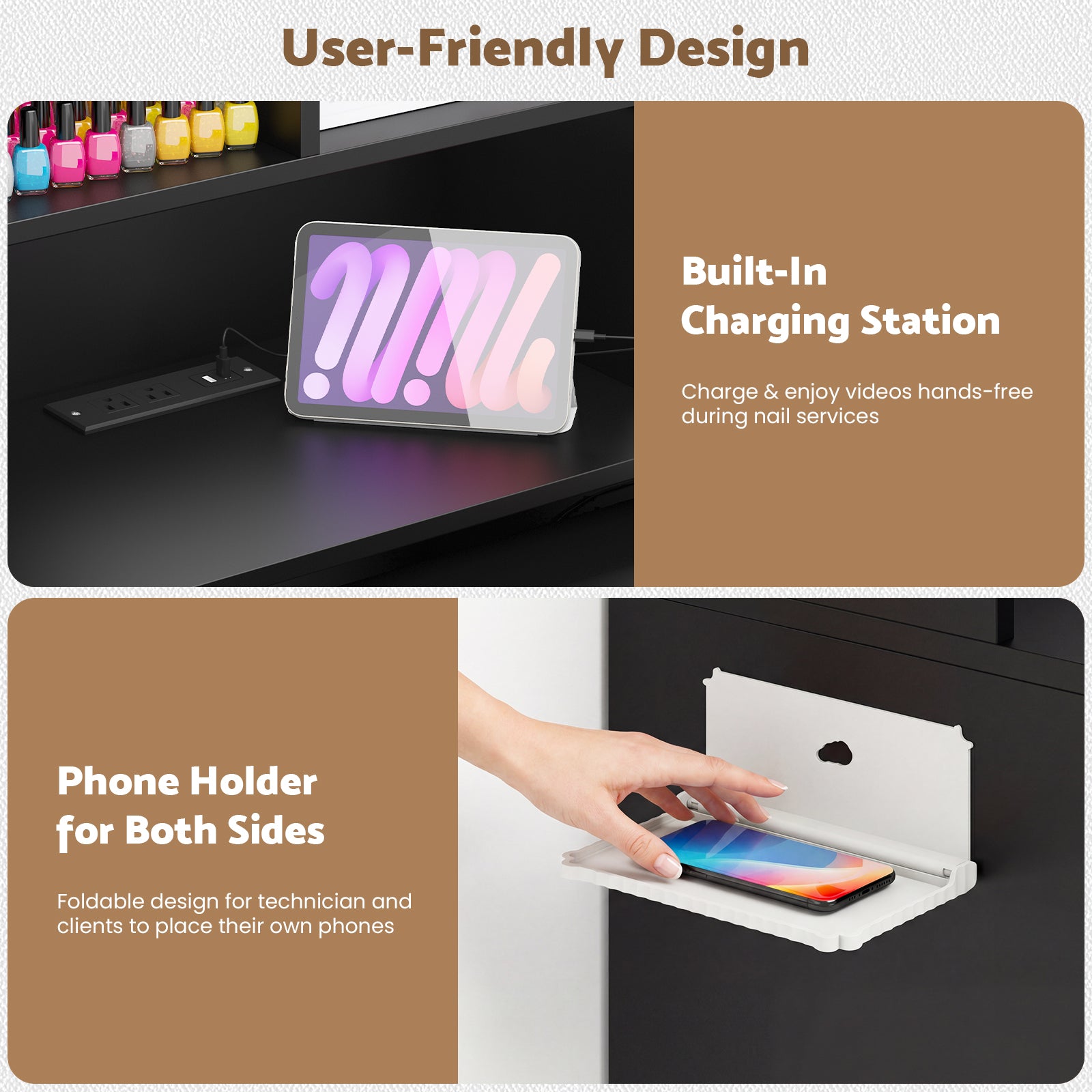 Advwin Foldable Nail Desk Storage Shelf & Fabric Drawer