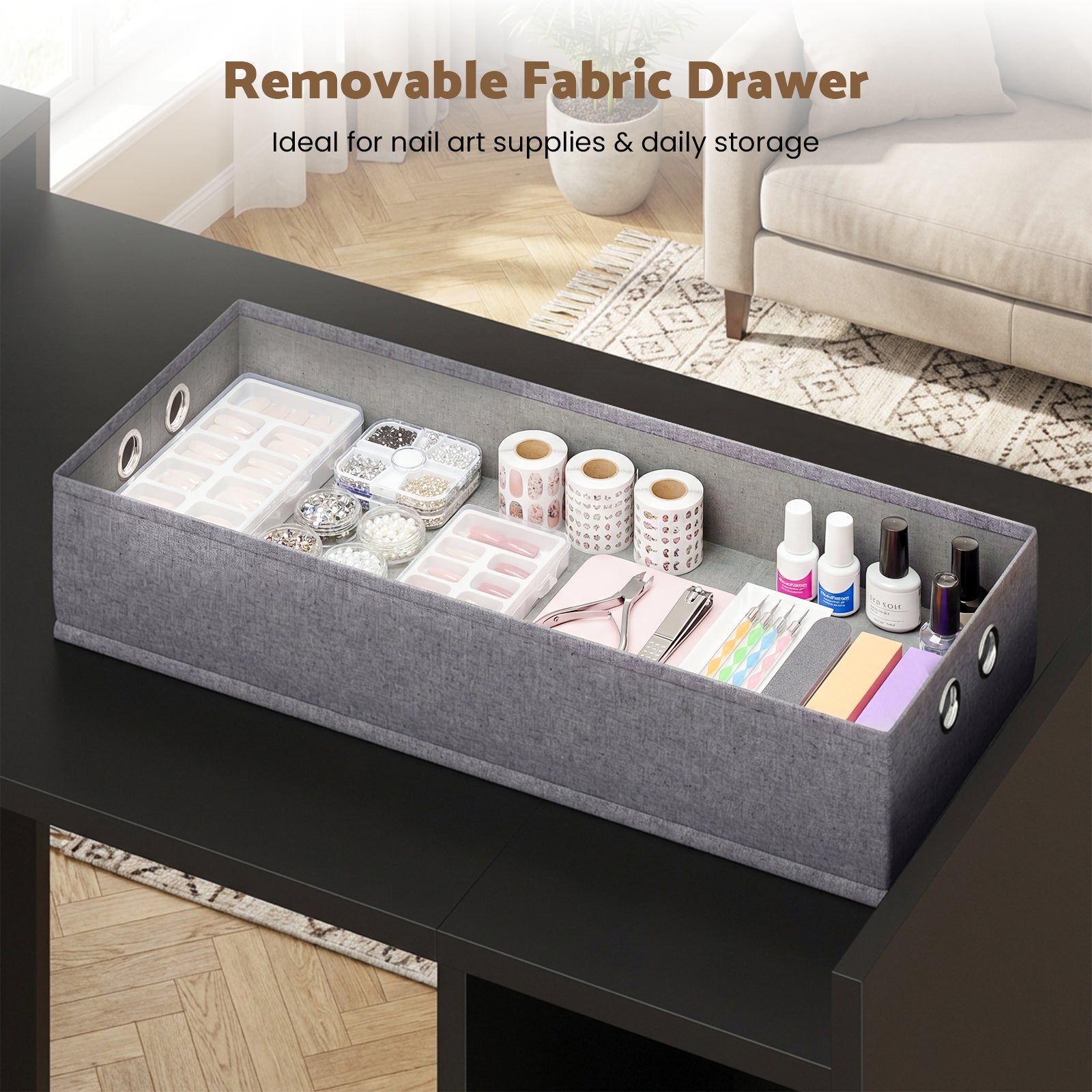 Advwin Foldable Nail Desk Storage Shelf & Fabric Drawer