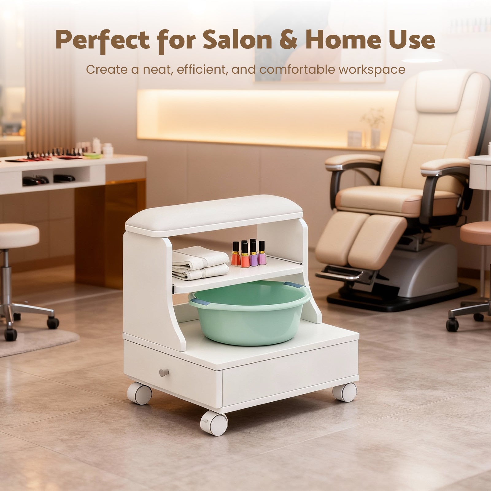 Advwin Portable Pedicure Foot Rest w/Wheels