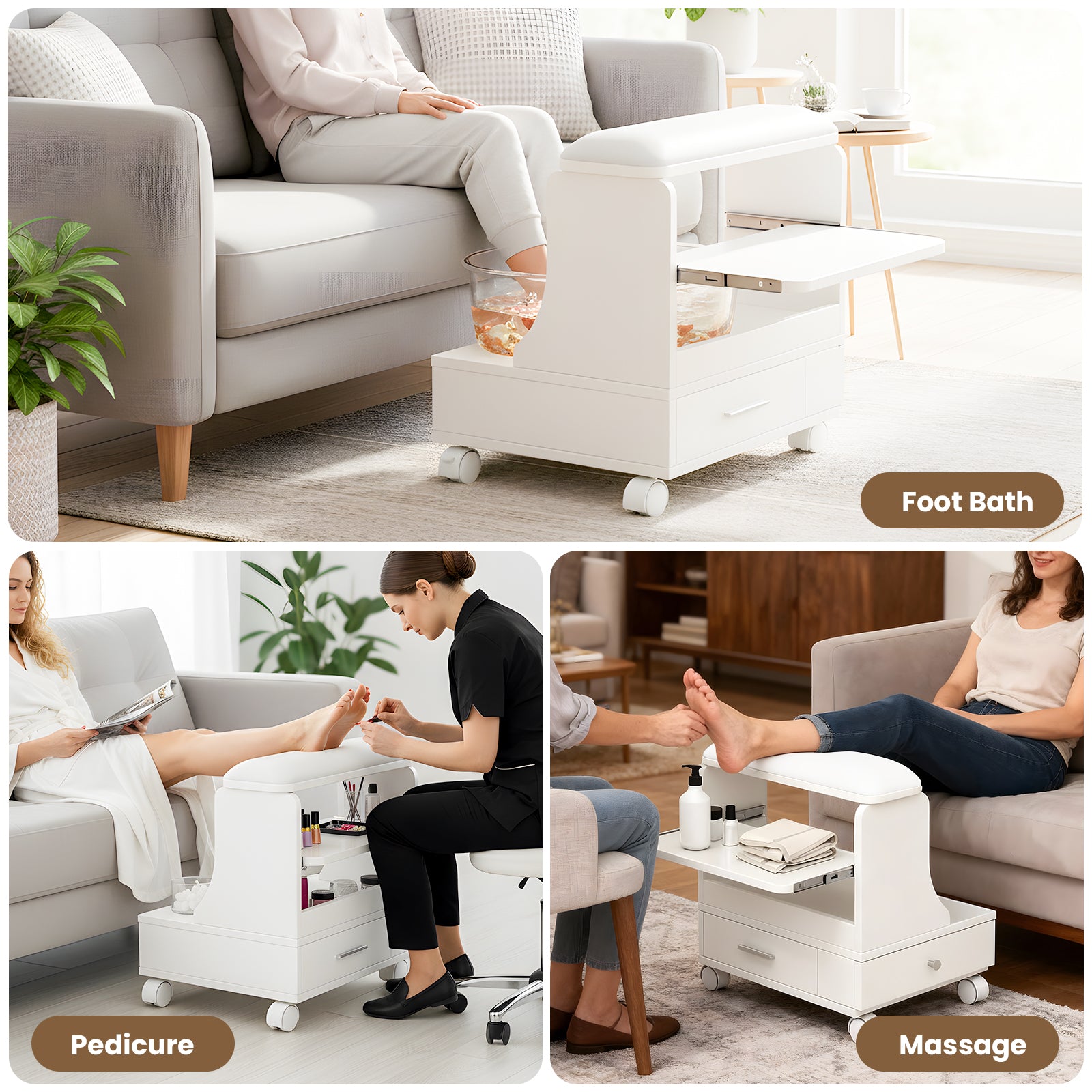 Advwin Portable Pedicure Foot Rest w/Wheels