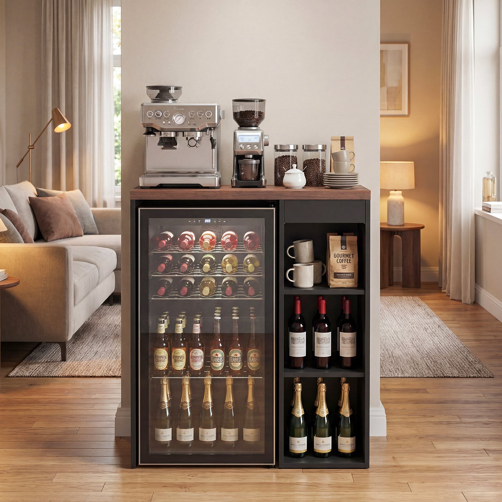 Advwin Coffee Bar Cabinet with Fridge Space
