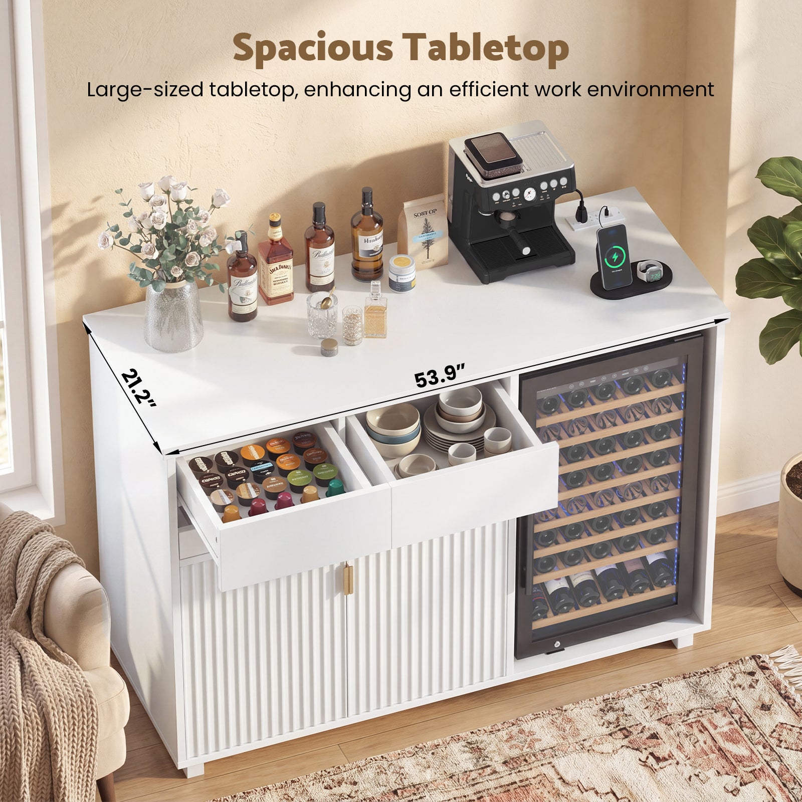 Advwin 54" Modern Coffee Bar Cabinet with Fridge Space