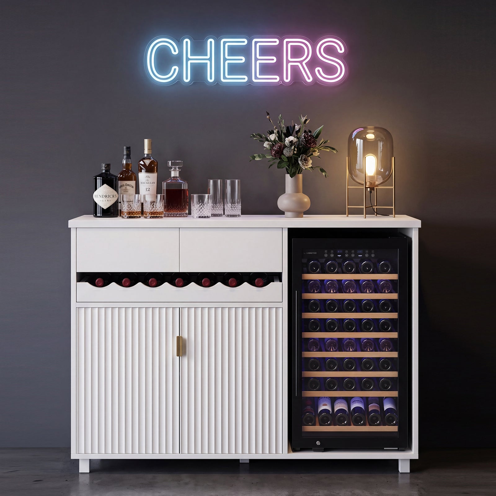 Advwin 54" Modern Coffee Bar Cabinet with Fridge Space