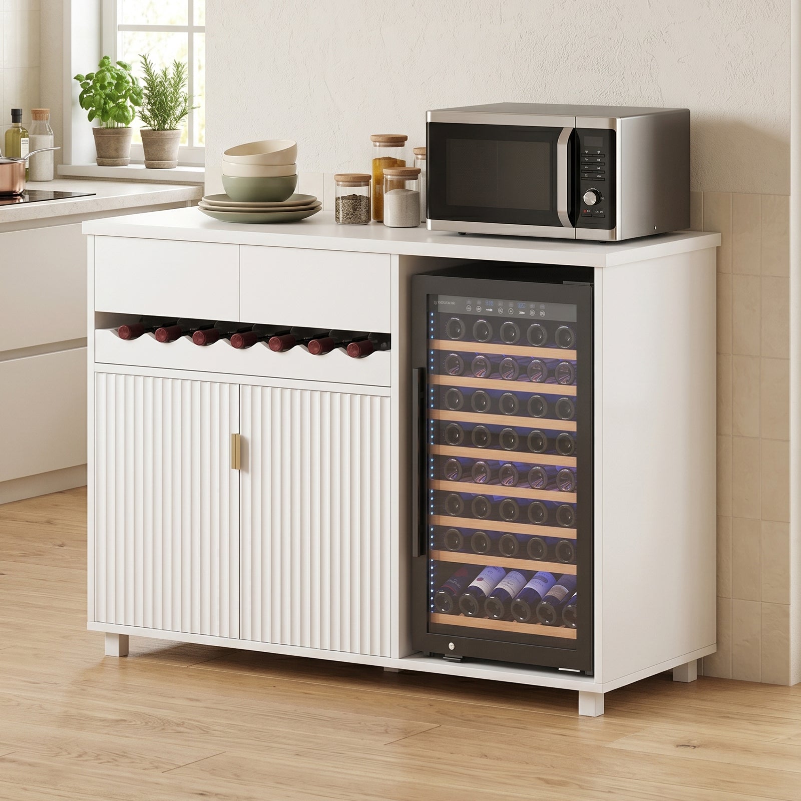 Advwin 54" Modern Coffee Bar Cabinet with Fridge Space
