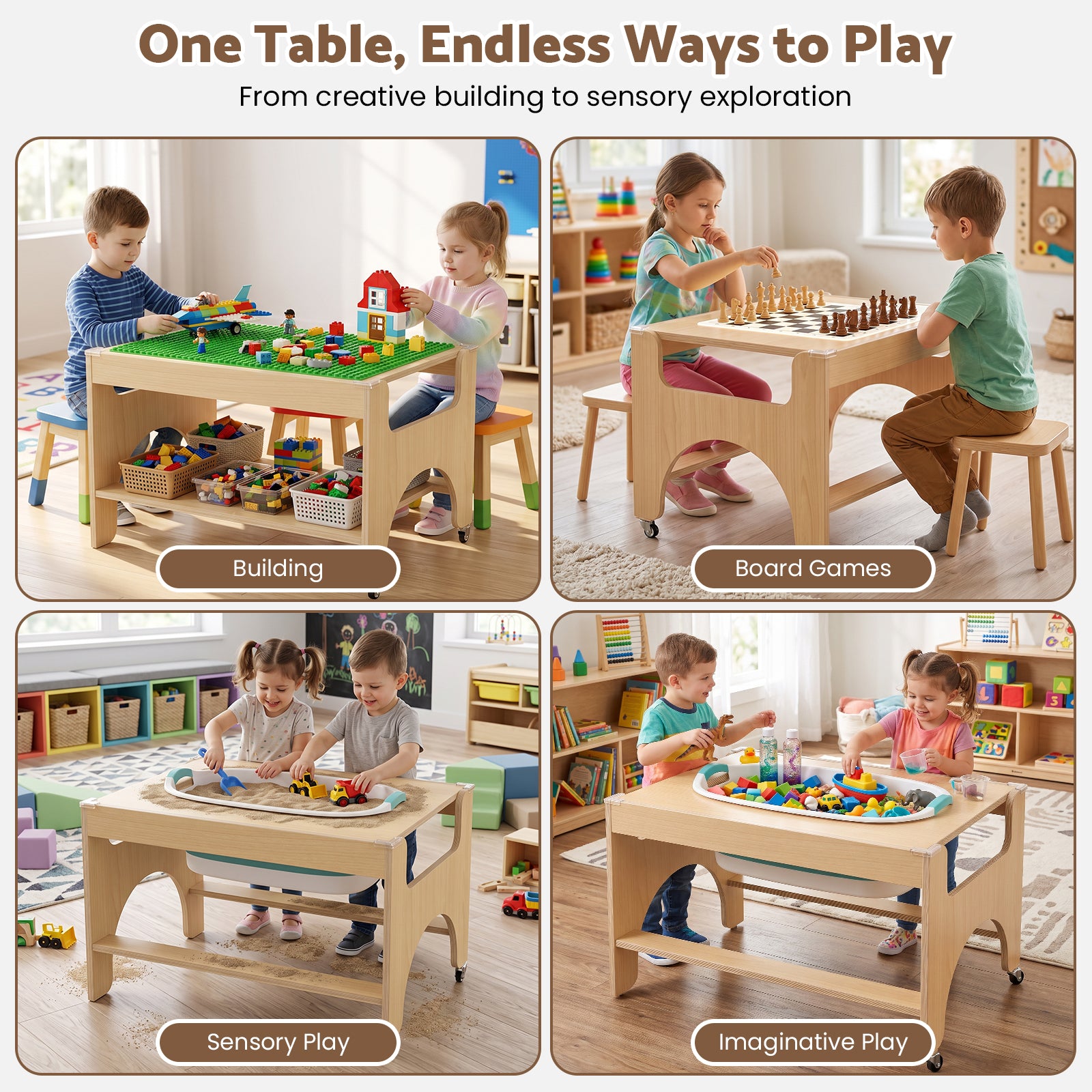 Advwin 5-in-1 Kids Wooden Activity Table