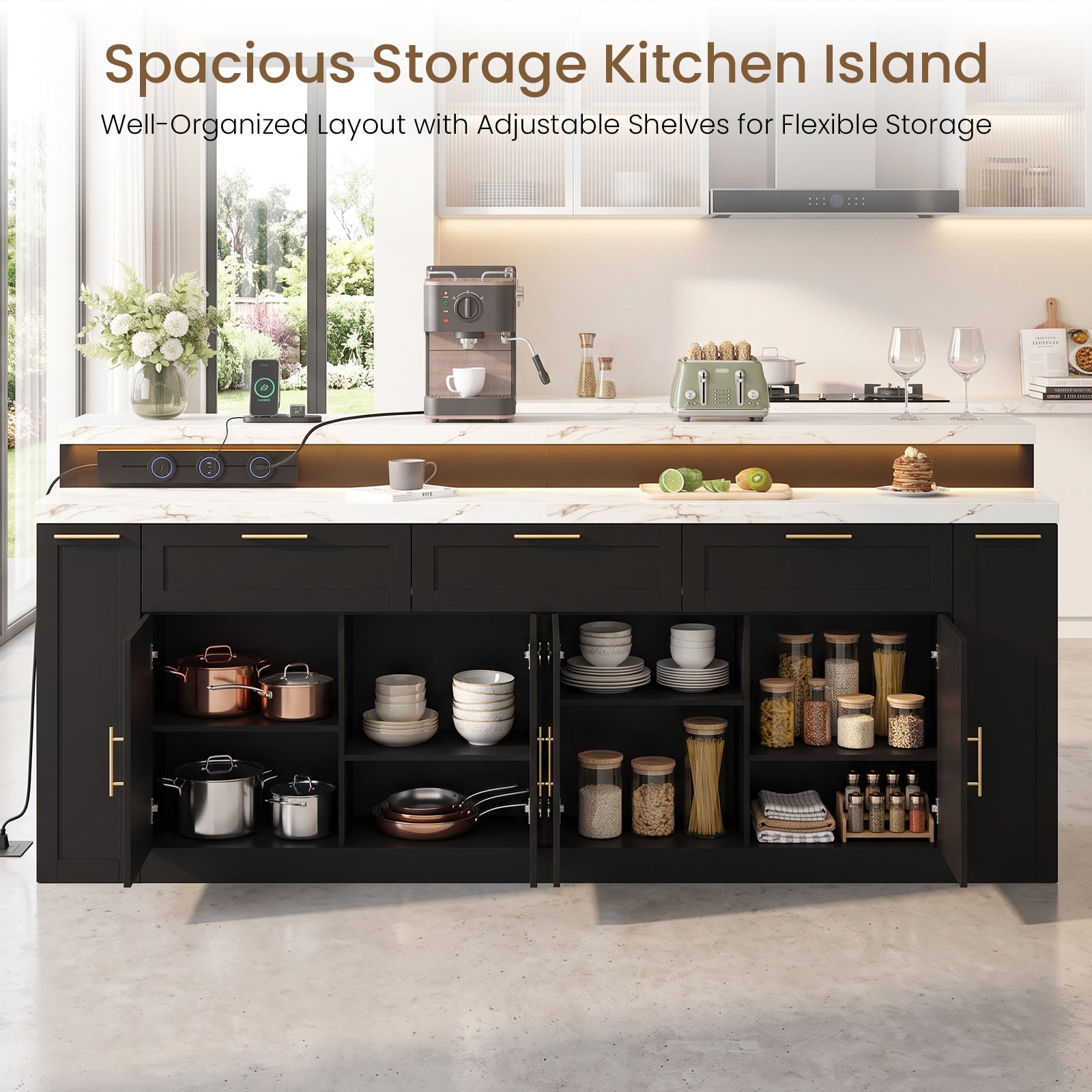 Advwin 92.5" Stationary Kitchen Island with Storage
