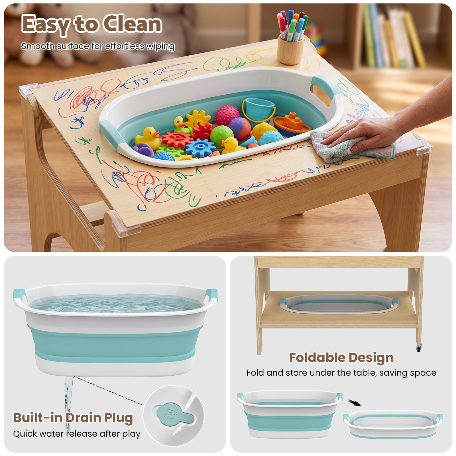 Advwin 5-in-1 Kids Wooden Activity Table