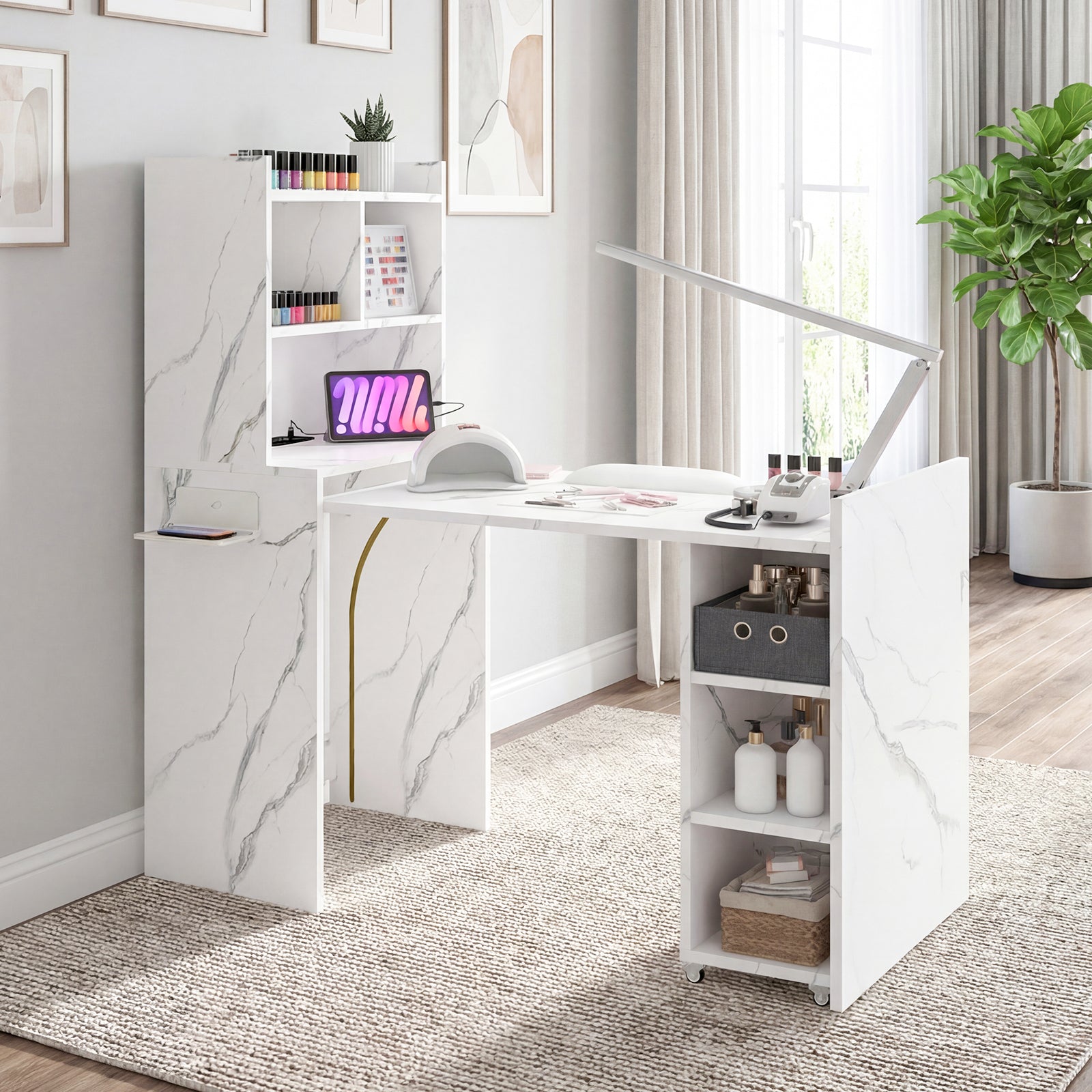 Advwin Foldable Nail Desk Storage Shelf & Fabric Drawer