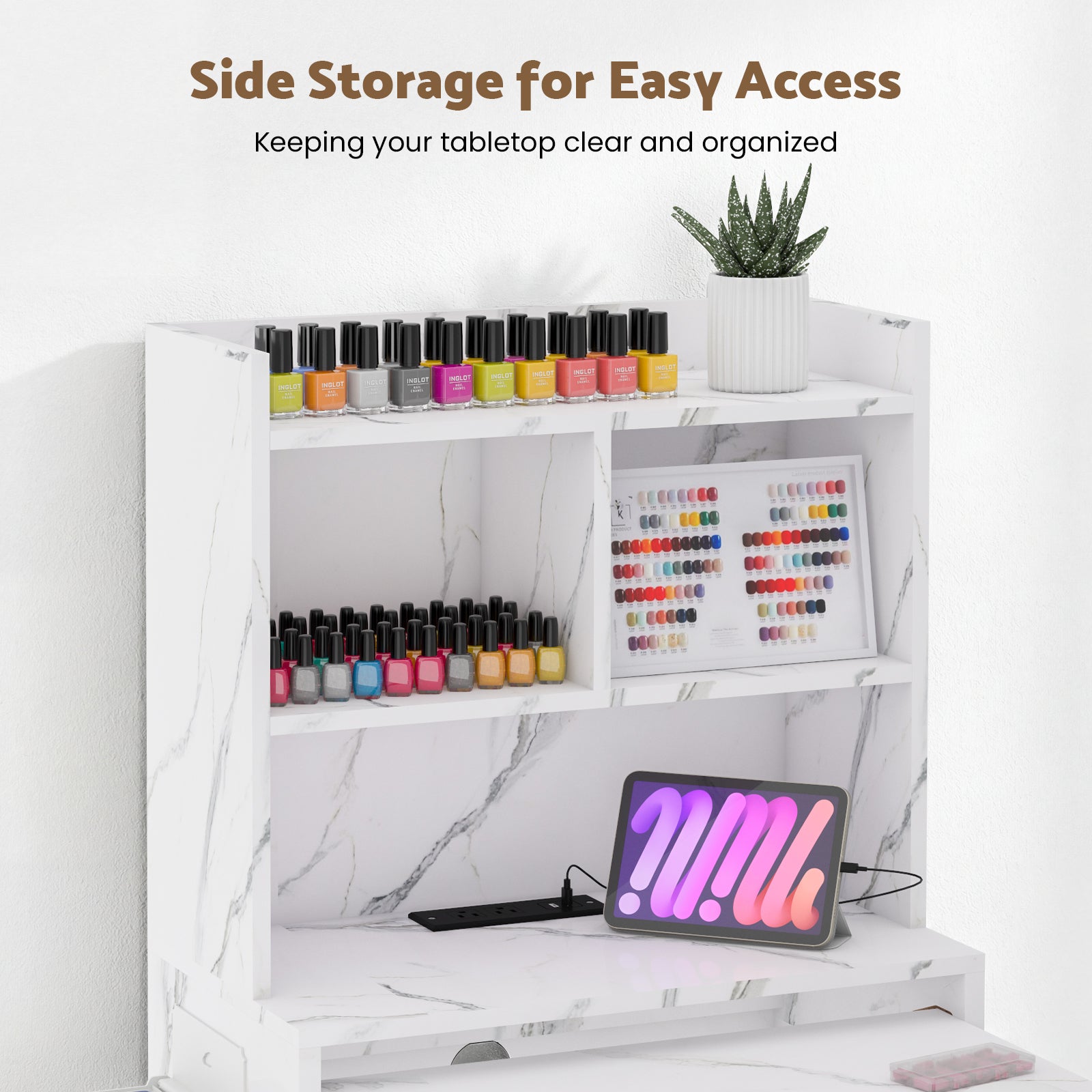 Advwin Foldable Nail Desk Storage Shelf & Fabric Drawer