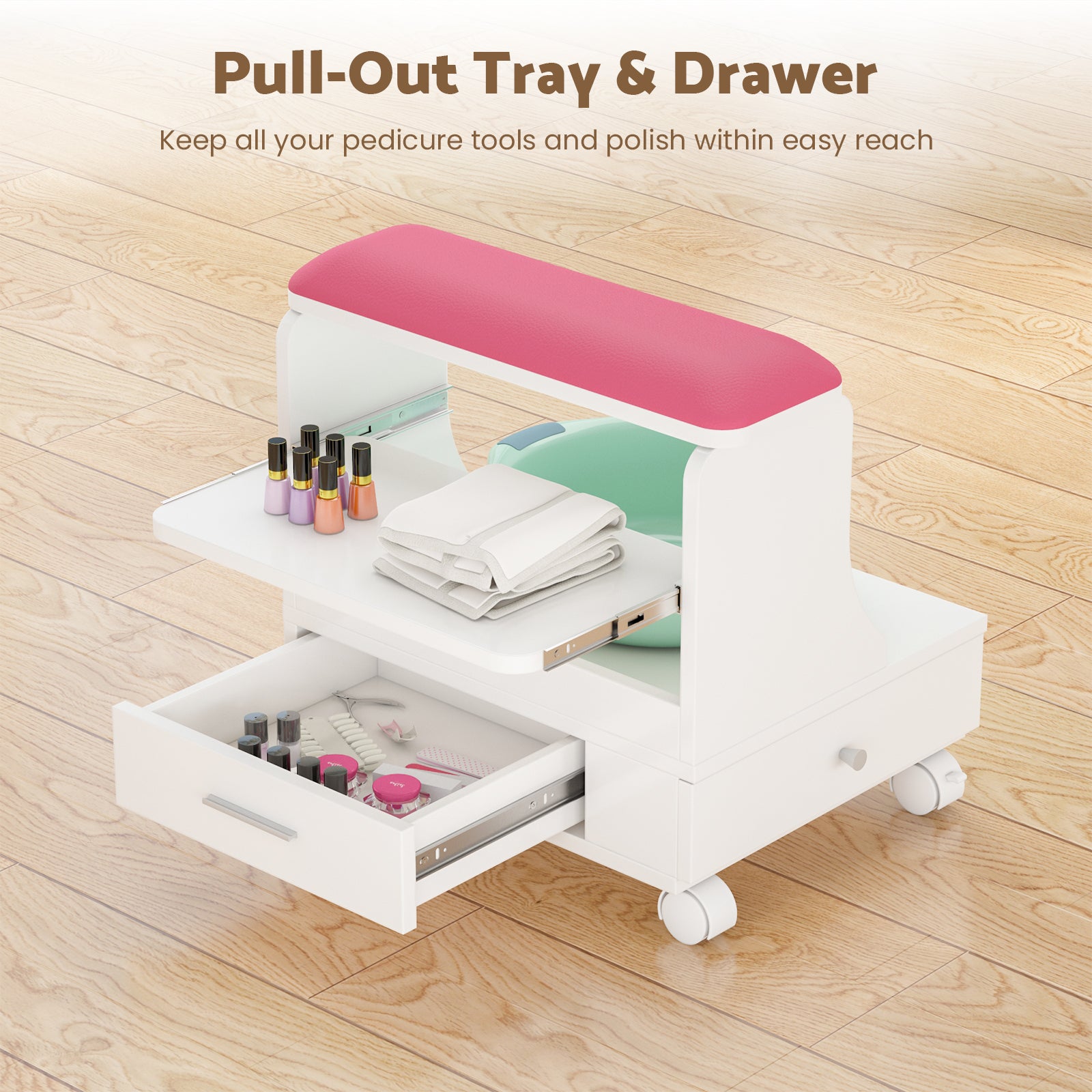 Advwin Portable Pedicure Foot Rest w/Wheels